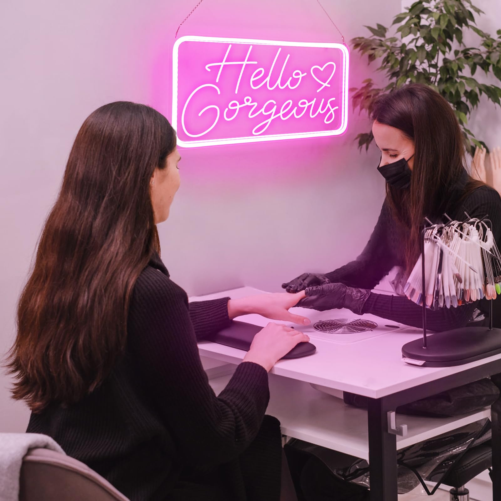 welltodo Neon Sign - Hello Gorgeous Pink Bedroom Decor, Dimmable, 15.95 x 8.75 inches