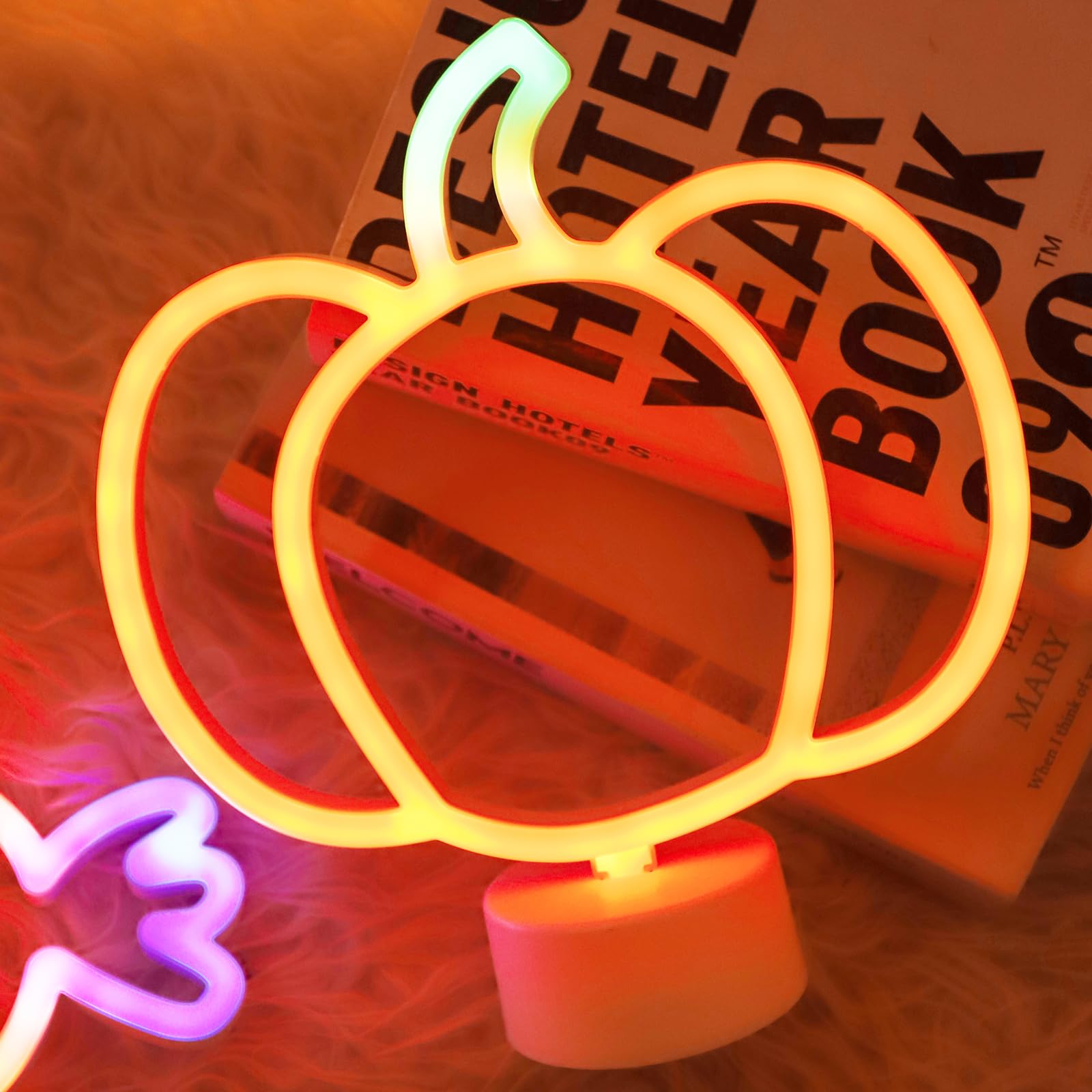 Yaozhou Thanksgiving Table Decor,Pumpkin Lights Lamp, Neon Signs Battery Operated, Halloween Decorations Indoor, Cute Vintage Fall Decor For Home, Room, Kitchen, Desk, Office
