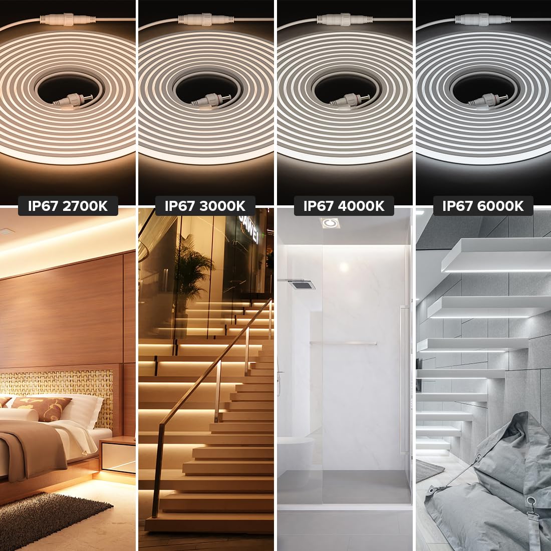 Btf-Lighting Fcob Cob Led Strip Ip67 Waterproof Flexible High Density Uniform Diffused Neon Light 16.4Ft Dc24V Warm White 2700K