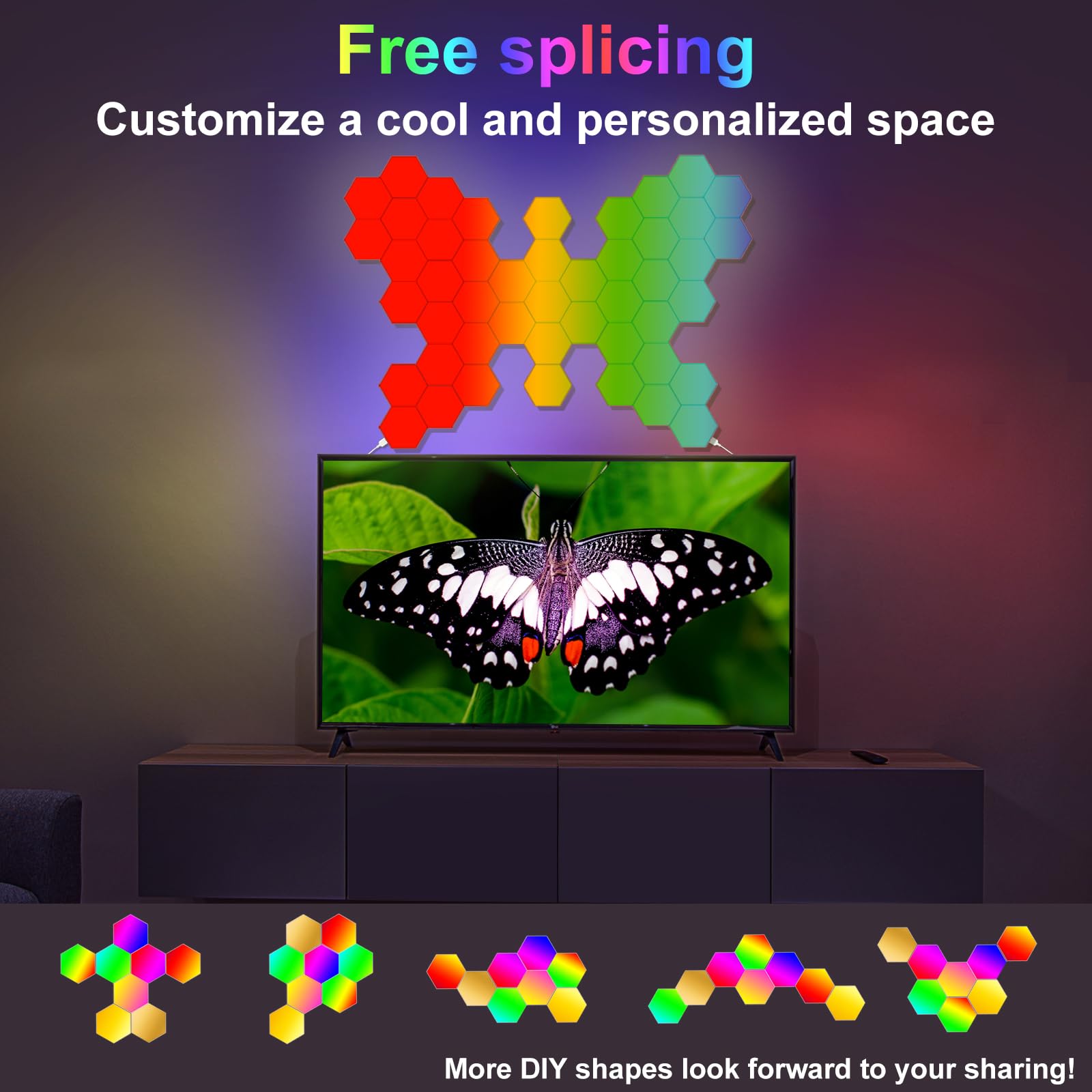 Yeyizu 12Pack Hexagon Lights For Wall Led, Hexagon Led Lights That Sync With Music, App & Remote Controls Hex Lights, Rgb Led Wa