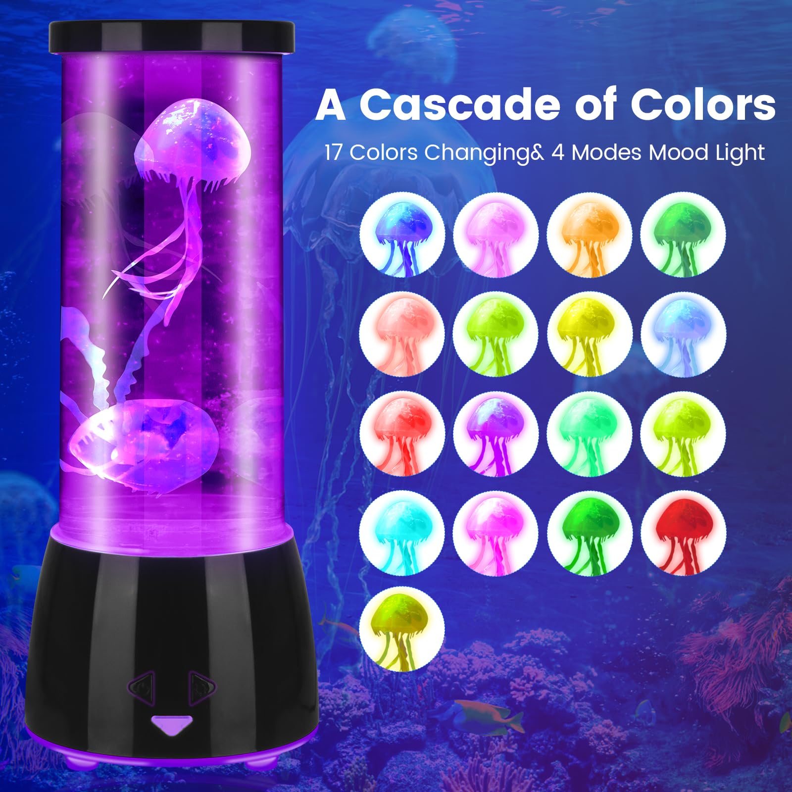 Eadaiylon Jellyfish Lamp 17 Color Changing With 4 Modes, Electric Jellyfish Led Mood Lamp Tank Table Night Light Home Decor For