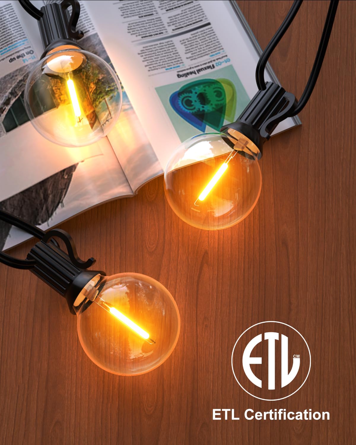 Gluroo 120Ft Outdoor String Lights, G40 Led Patio Lights With 64Pcs Bulbs, Waterproof Shatterproof Dimmable Globe Hanging Outdoor Patio Lights Cafe,Bistro Outside Lights For Patio, 2Packs * 60Ft