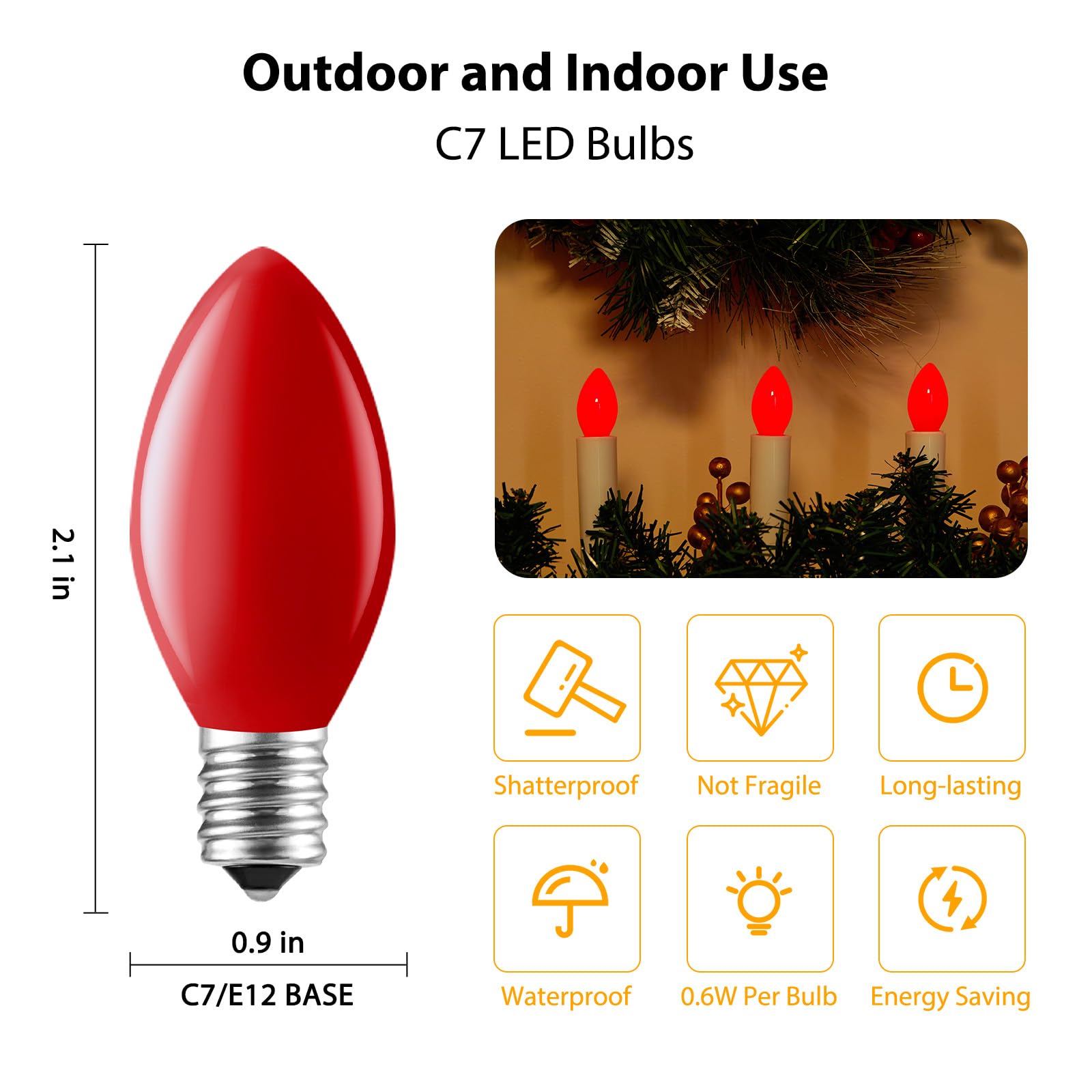 Minetom C7 Vintage Christmas Light Bulbs, Red Glass, E12 Candelabra Base, 25 Count for Holiday Decor