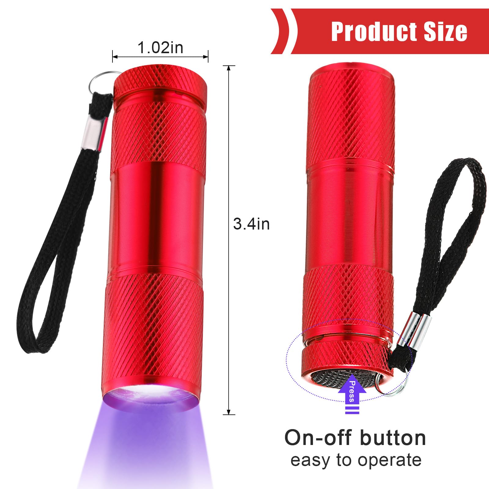 ROCEEI UV Blacklight Flashlight - 10 Pieces Mini Torch, Portable LED Light, Purple Light in Red Color