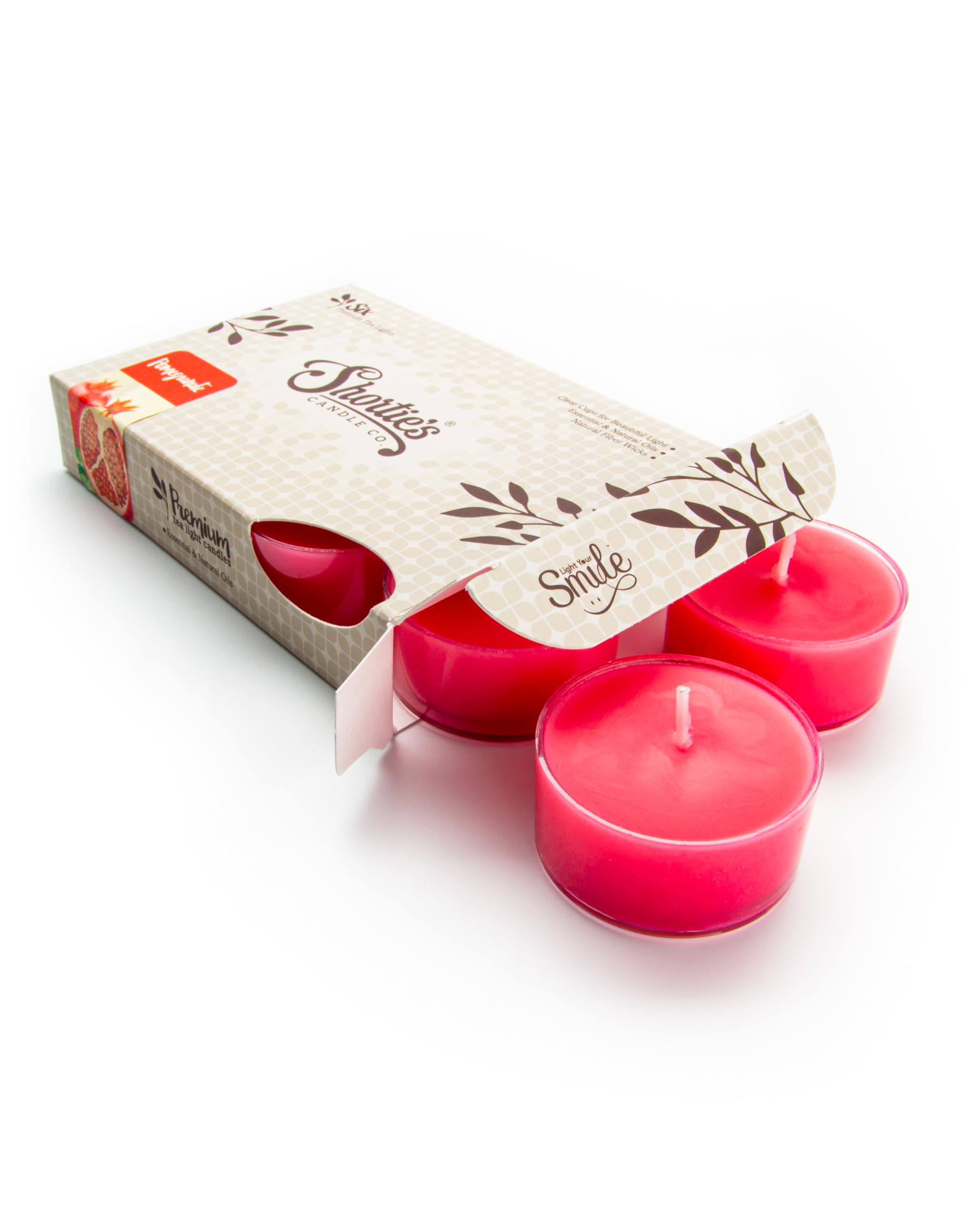 Shorties Candle Company Pomegranate Tealight Candles - Highly Scented - Red - 6 Pack - Paraffin Wax - Holiday Collection