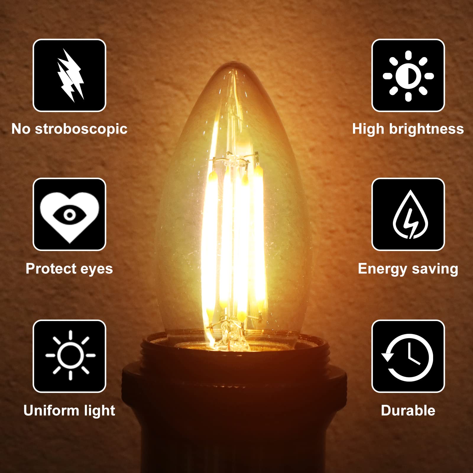 Bort B11 Chandelier Led Light Bulbs, Dimmable 4W Equivalent To 40W Led Candelabra Bulbs, 2700K Warm White, E26 Standard Medium B