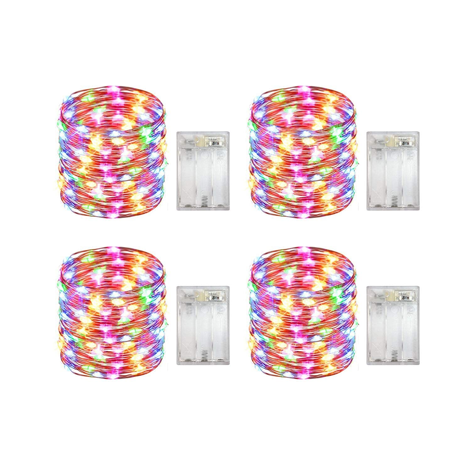 yongzhenlite 4 Pack Battery Operated LED Fairy Lights, Timer Function, 10 Feet, Multicolor, Copper Material