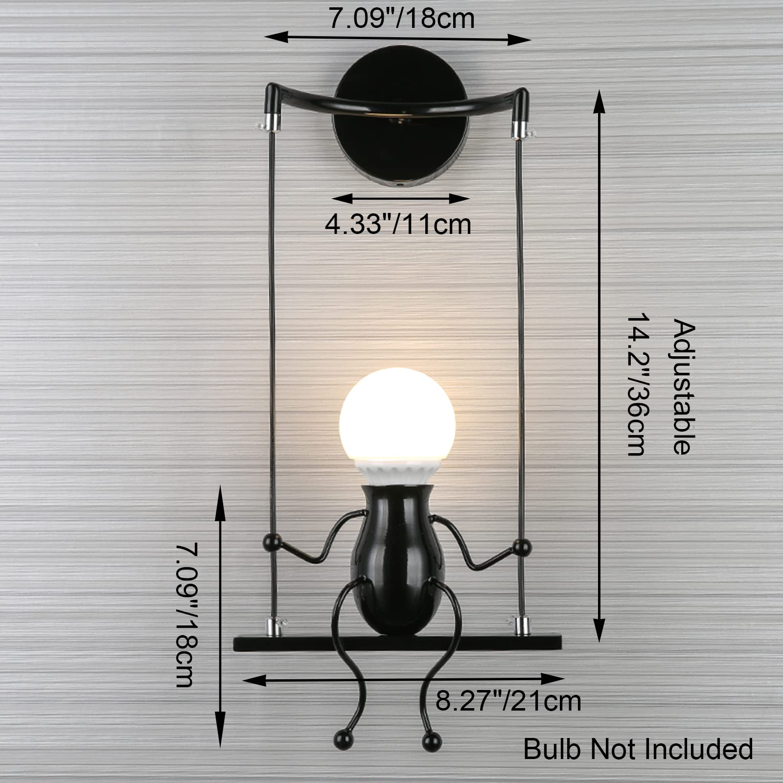 SOUTHPO Wall Light Fixture LED Swing Lamp Mini Doll Design Adjustable Black 1×E26 for Bedroom Decor