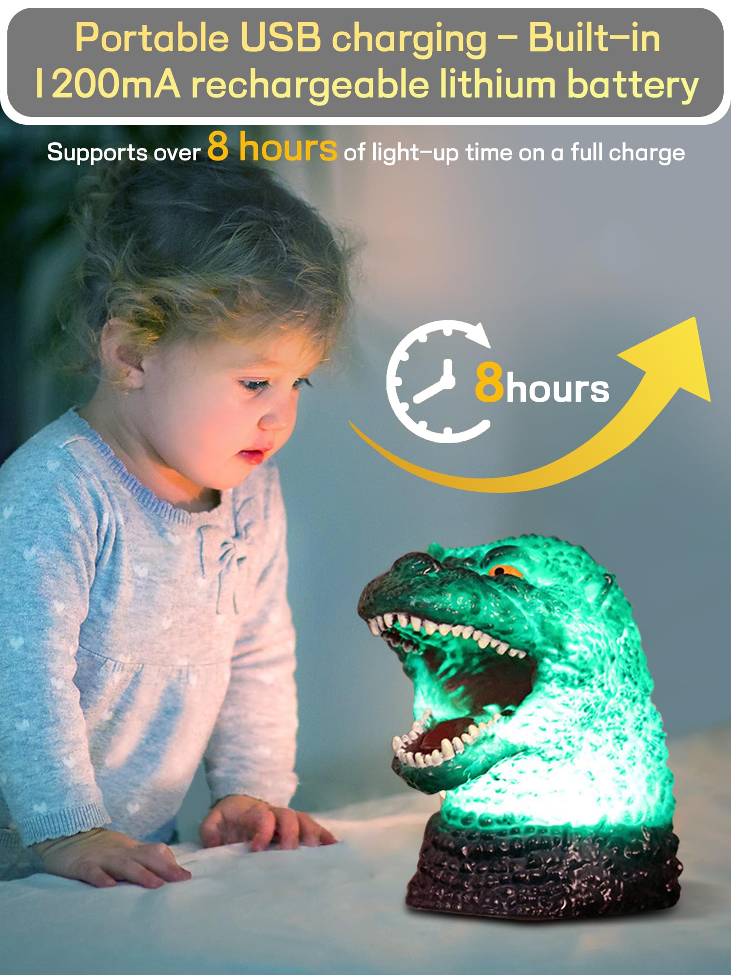 WLHONG Dinosaur Night Light, Color Changing Silicone Night Lights with Touch Sensor, Portable Rechargeable LED Children Adults L