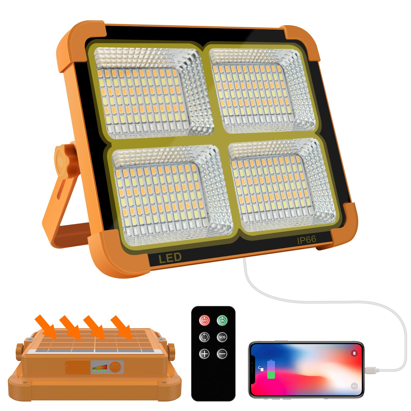 CosyEasy Portable LED Work Light 100W 16500mAh 10000 LM Rechargeable Floor Light Orange (Remote) Model D8