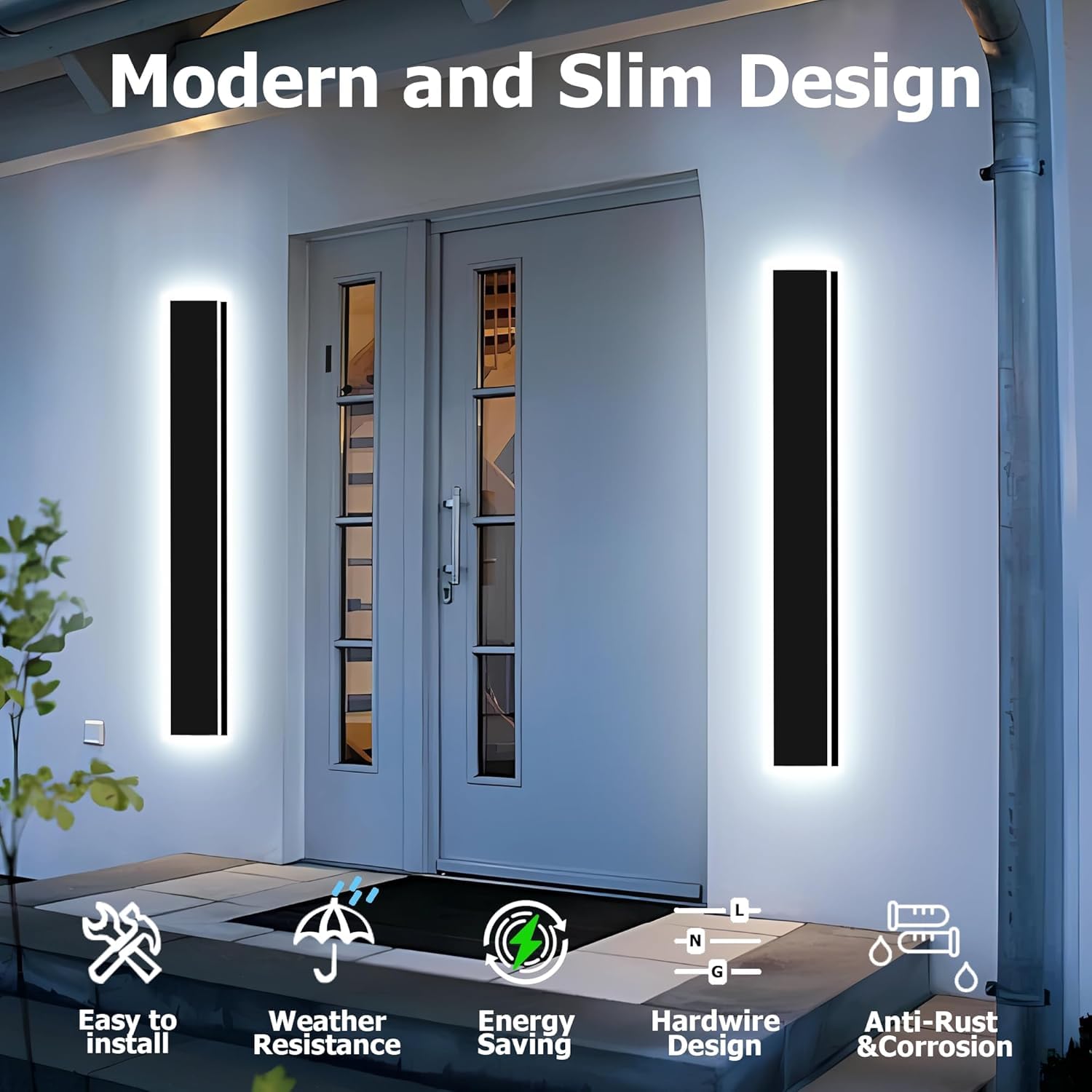 ENMLN Modern Outdoor Wall Lights Fixture, 39in Dimmable IP65 Waterproof, Black Metal Sconce for Garage & Front Door