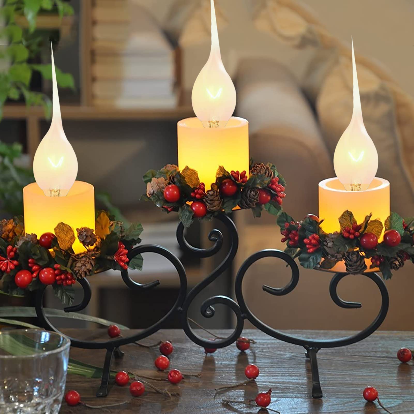 Cbebew Clear Silicone Dipped Candle Light Bulbs, 5W C7/E12 Candelabra Base, 12 Pack - Replacement Bulbs for Window Candles & Chandeliers