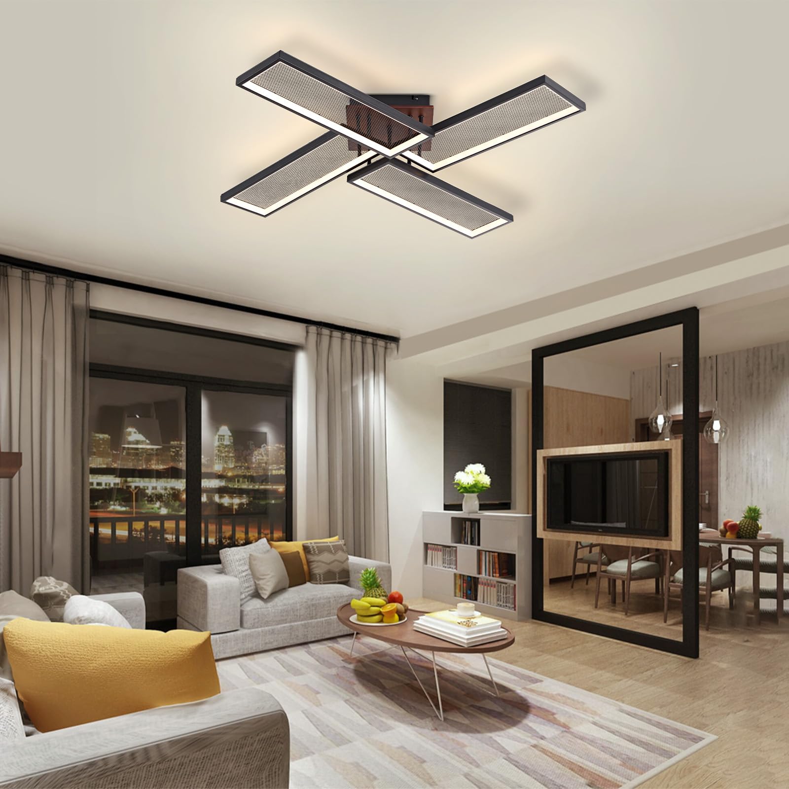 OKES Modern LED Ceiling Light, Dimmable Chandelier, Black, Metal, 39.7in, Model 723258466762