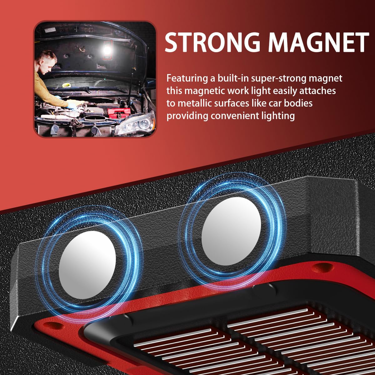 WARSUN Rechargeable Portable Magnetic Work Light, LED Flood Light Waterproof for Outdoor Camping Hiking Emergency Car Repairing