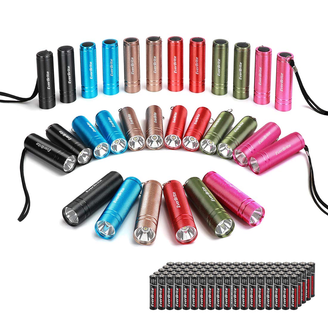 EverBrite Mini Flashlight Set, 30-Pack Aluminum LED Torches with Lanyard, Multicolor, Model E000070AE, Batteries Included