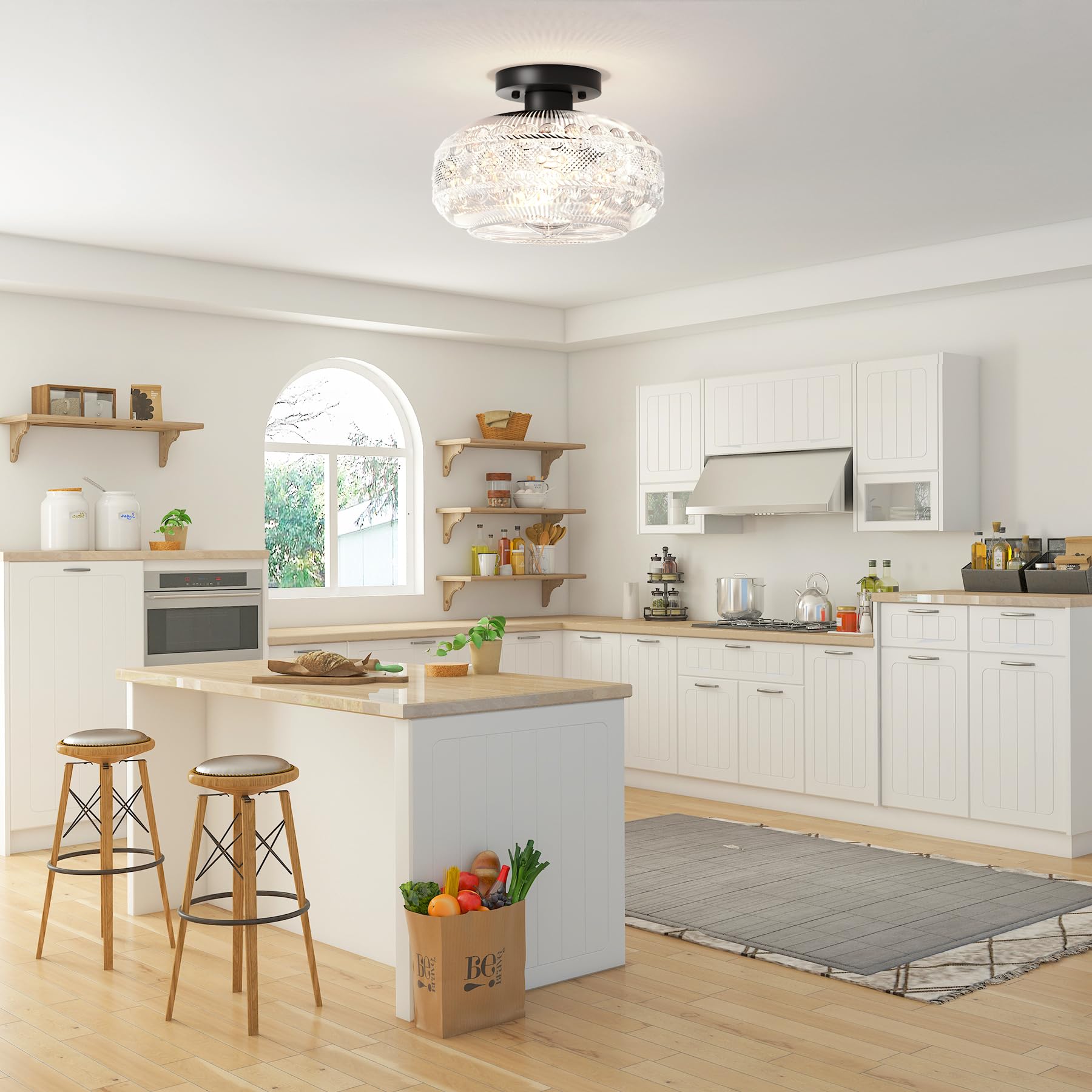 Semi Flush Mount Ceiling Light Fixture Black,Vintage Hallway Light Fixture Ceiling,Globe Glass Light Fixtures Ceiling Mount,Farm