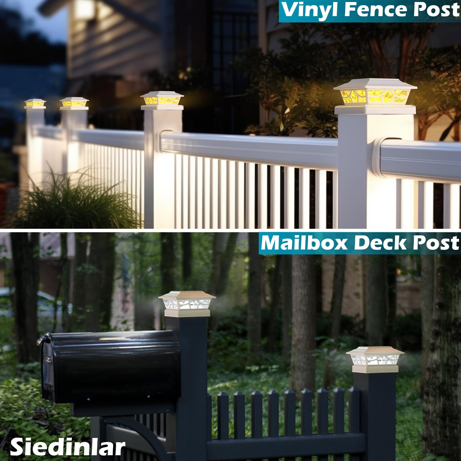 SIEDiNLAR Solar Post Lights Outdoor - 4 Modes, 8 Pack, Warm & Cool White, Fits 4x4 5x5 6x6 Vinyl Wooden Posts, Model