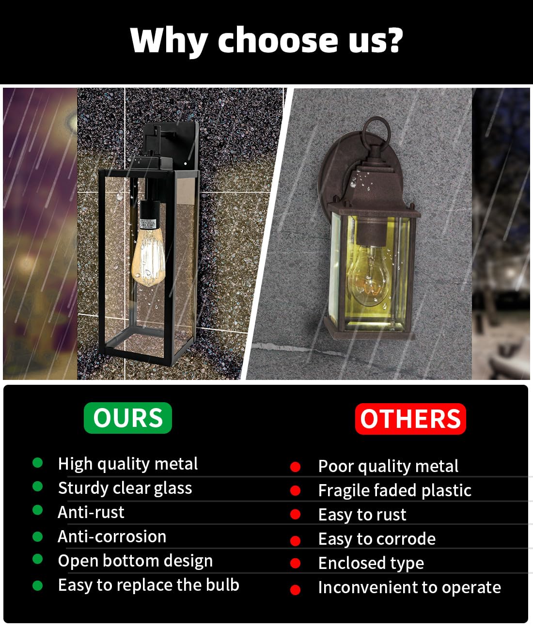 Faymart Large Outdoor Wall Lantern, 18&quot; Metal & Glass Light Fixture, E26 Socket, 1 Pack