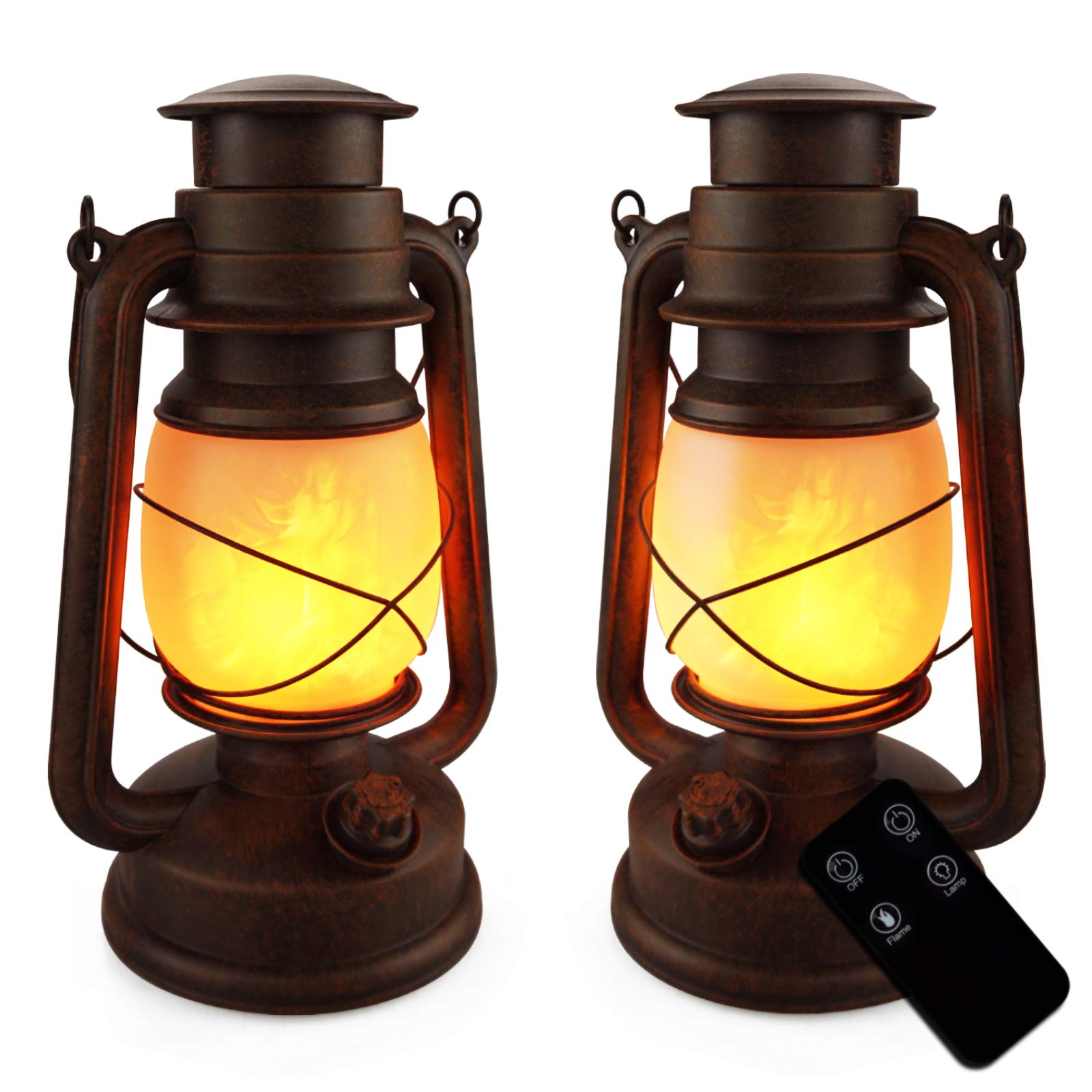 LED Vintage Lantern Battery Operated Rustic Outdoor Decoration Flickering Flame Western Hanging Lamp With Remote for Halloween,