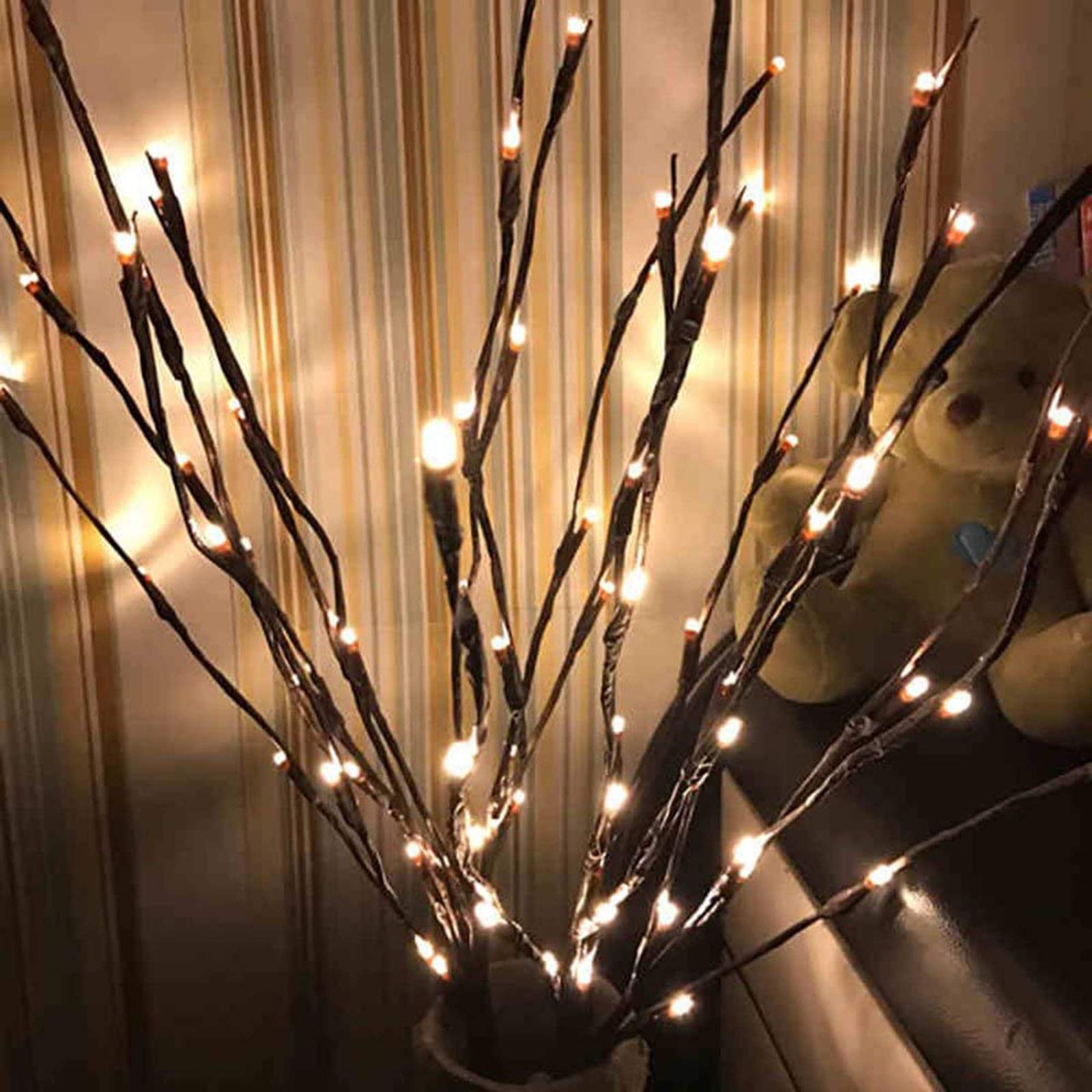 3 Pack Warm White Lighted Branches 60 LED Twig Lights Lighted Plants Artificial Twinkle Willow Branch Lamp Home Fairy Light Up B