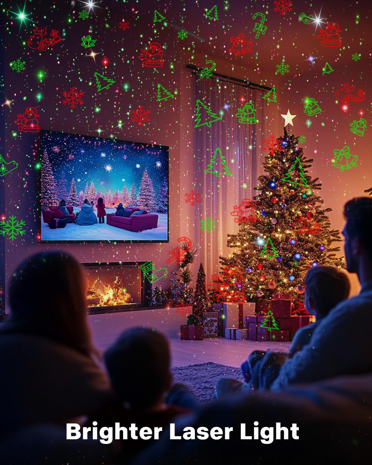 Brighter Laser Christmas Decorations Lights Projector Outdoor, 2 Colors 8 Patterns Christmas Light Show, Holiday Projector For O