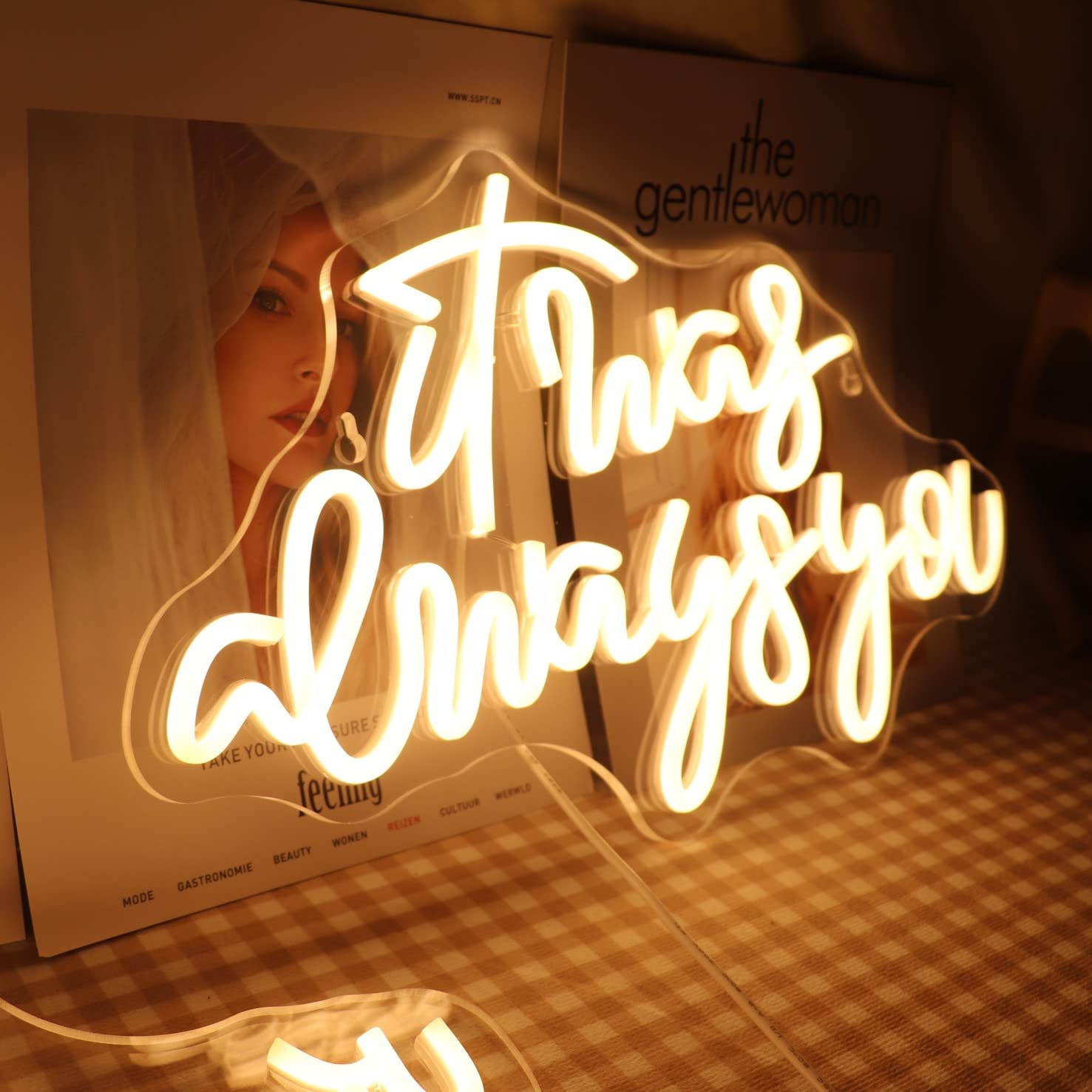 QiaoFei LED Neon Sign with Dimmer Switch, Warm White, Model QFLGT230317015, Decor for Wedding, Engagement, Birthday Party, Wall Decor