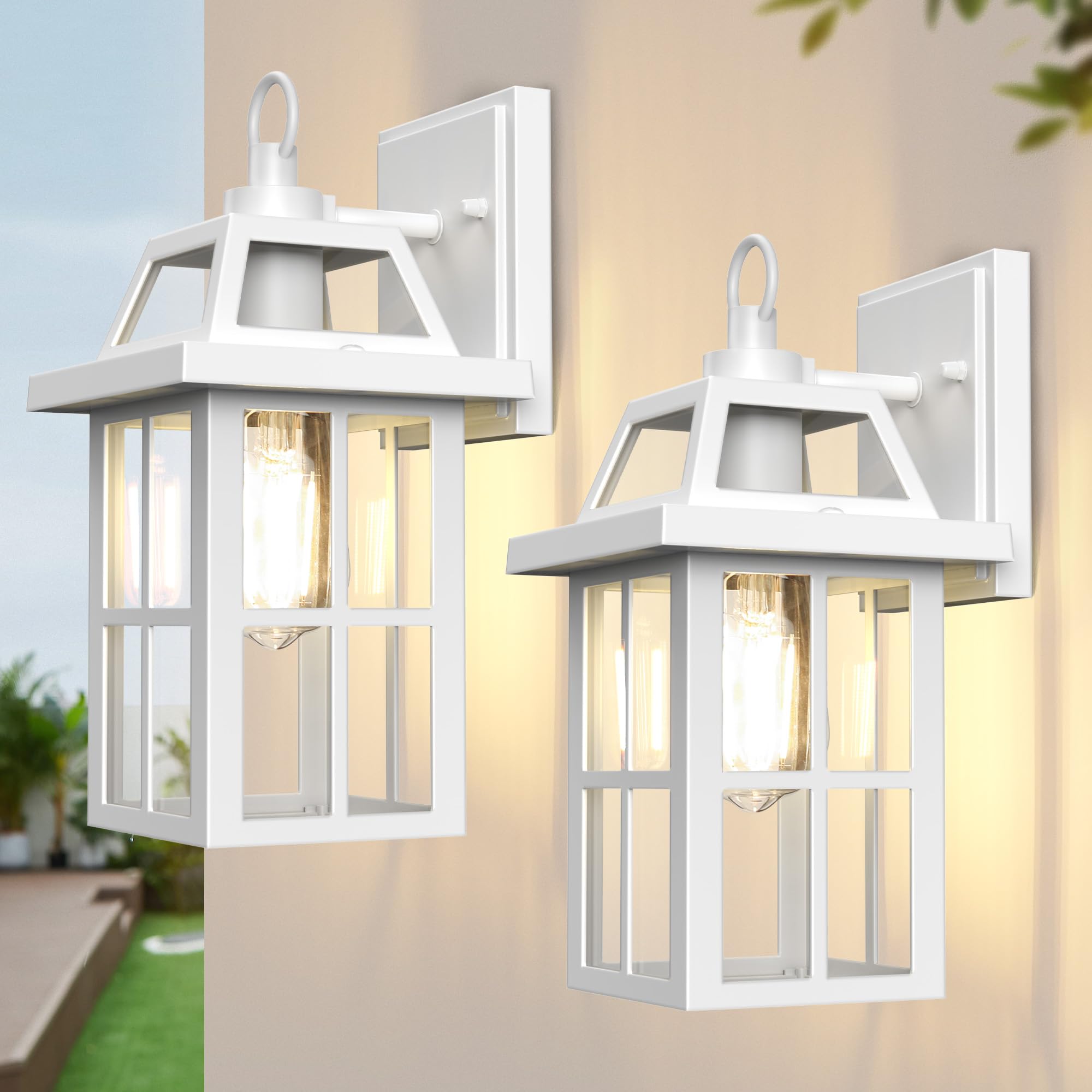 WIHTU Outdoor Wall Lantern, White Porch Lights with Glass Shade, Waterproof Wall Sconce Light, Fixtures Exterior Wall Lighting, 
