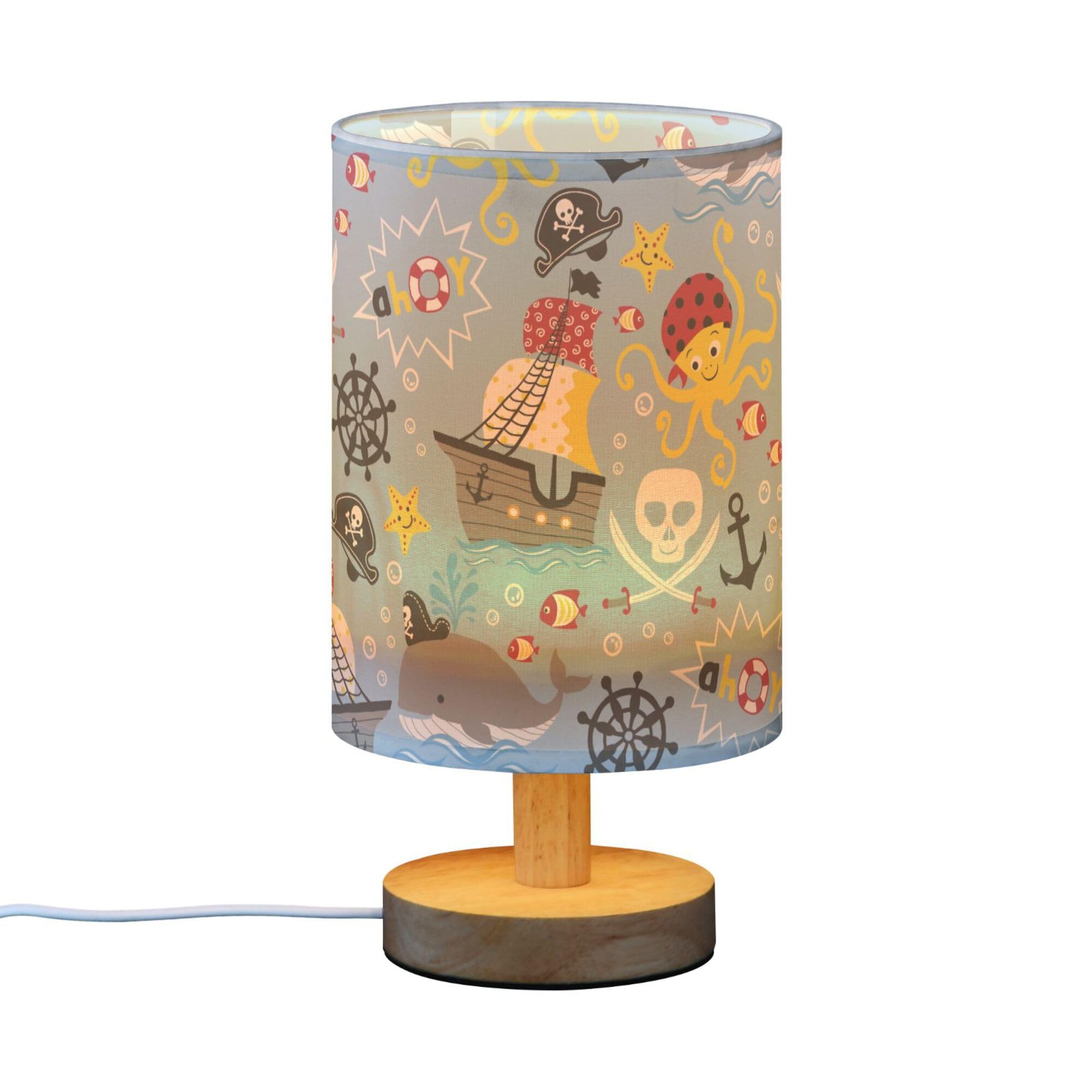 YYZZH Table Lamp Nautical Octopus Whale Design Multi-colored Fabric Shade Bedside Desk Lamp for Living Room Bedroom Office