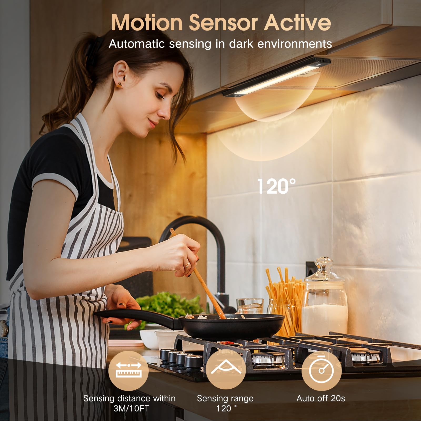 Vst 72 Leds Motion Sensor Lights Indoor 3 Color Temps, Dimmable Under Cabinet Lighting, 1800Mah Rechargeable Step Light, Cordles