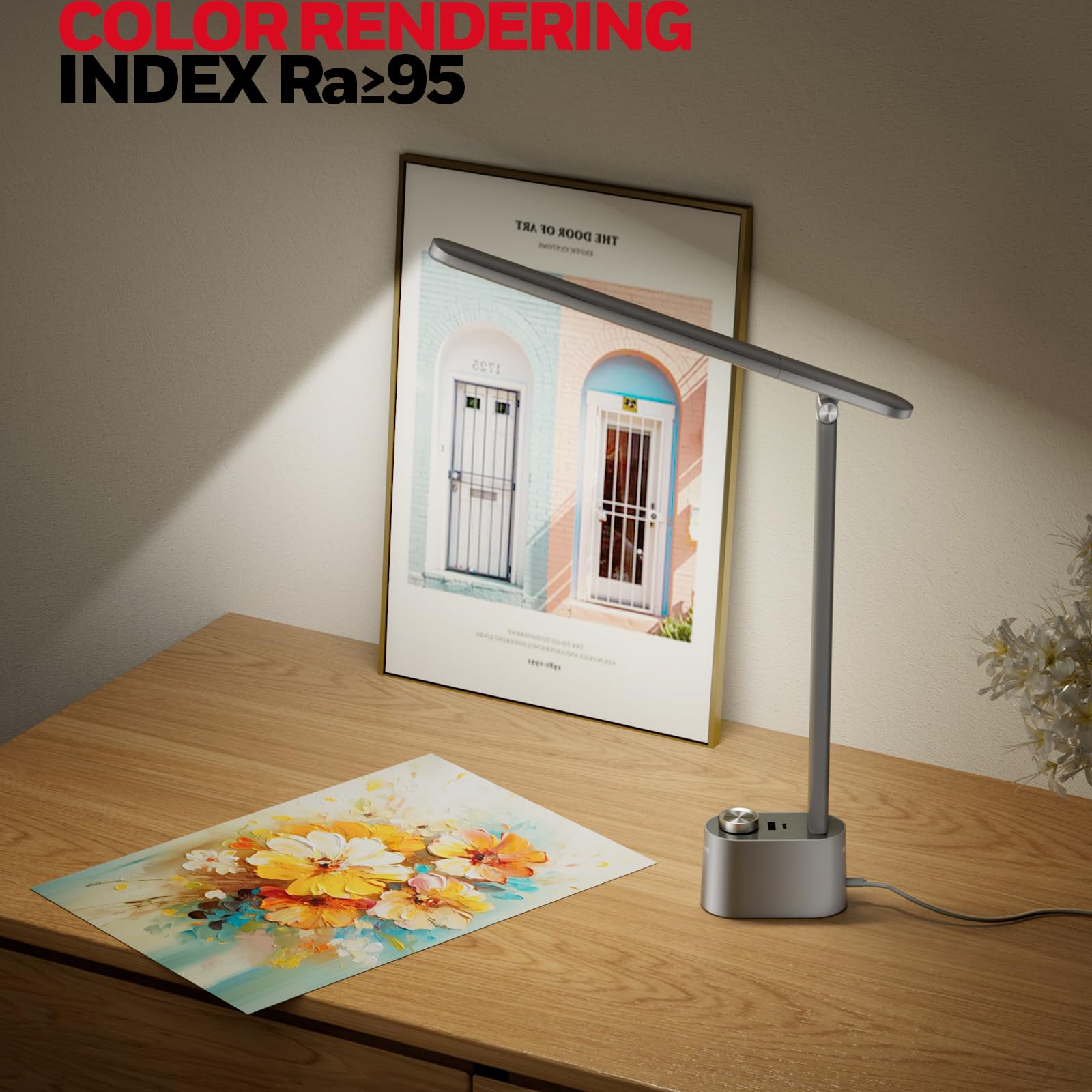Honeywell LED Desk Lamp - H01 Pro Sunturalux™ Dimmable Light with USB Charging, Gray