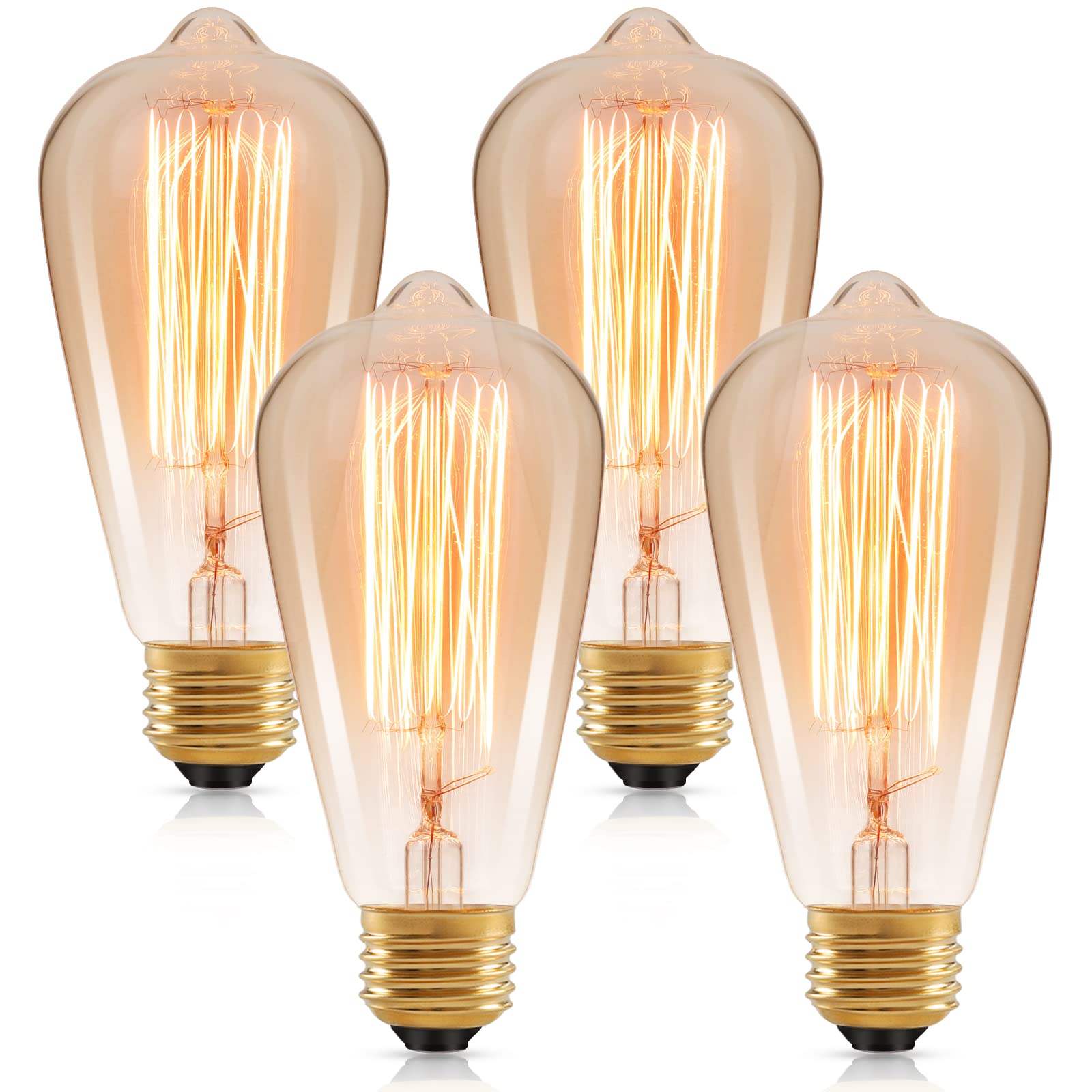 Brightever 60W Vintage Dimmable Edison Bulbs, St64 Amber 2200K Warm White, 4-Pack