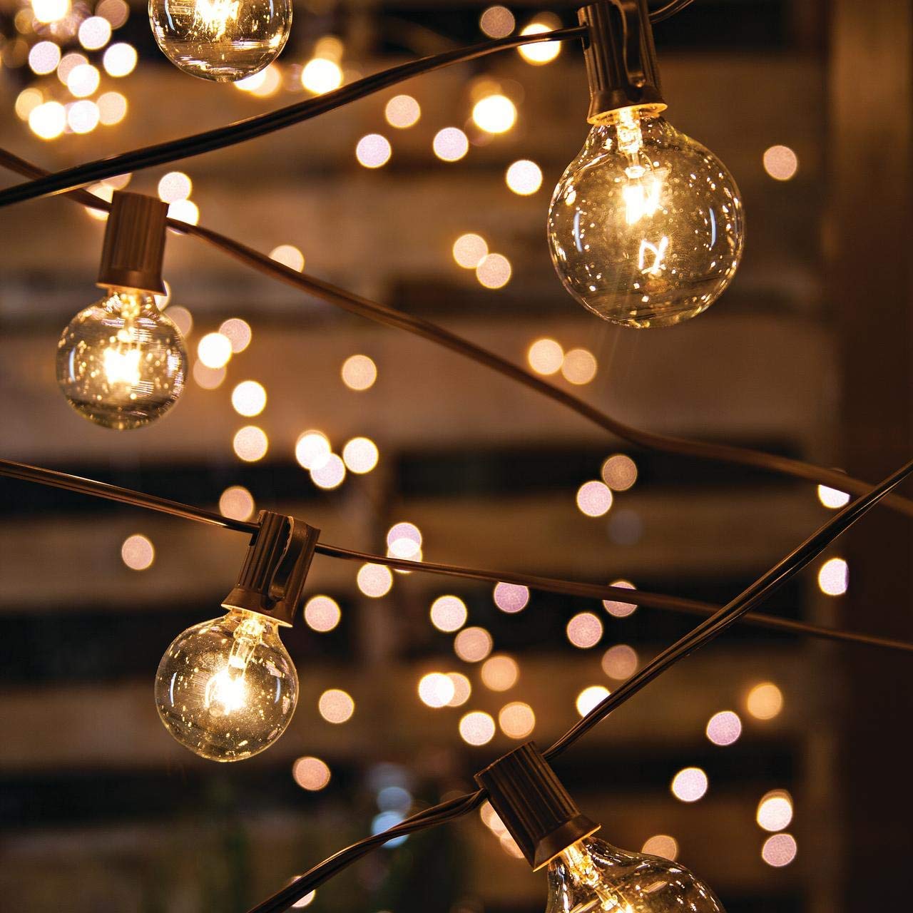 GOOTHY Outdoor String Lights, 25FT Connectable Globe Lights with 27 G40 Clear Bulbs, Brown
