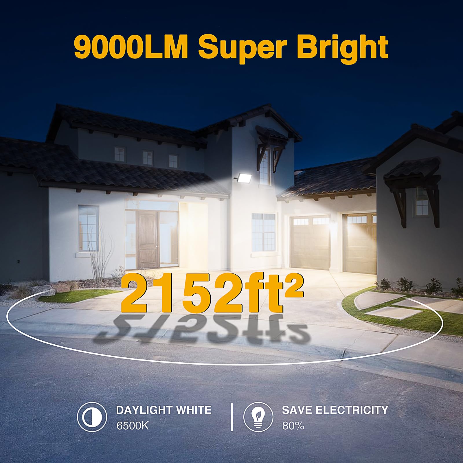 Onforu 100W Dusk to Dawn LED Flood Light, Adjustable Brightness 9000lm, IP66 Waterproof, Black, 2 Pack, Model D100