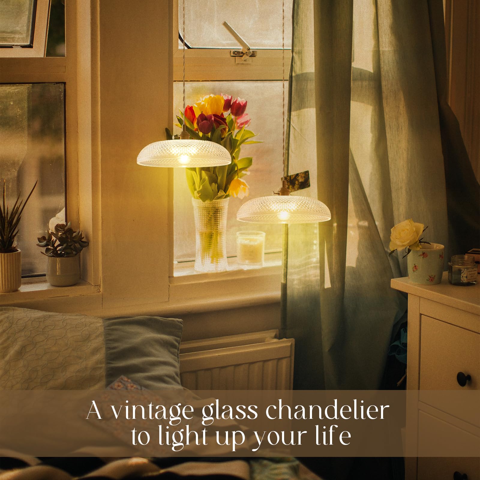 Oyisen Hanging Lights With Plug In Cord, 11.8 Inch Glass Shade Kitchen Island Light Fixtures Golden Cord Pendant Lights Hanging