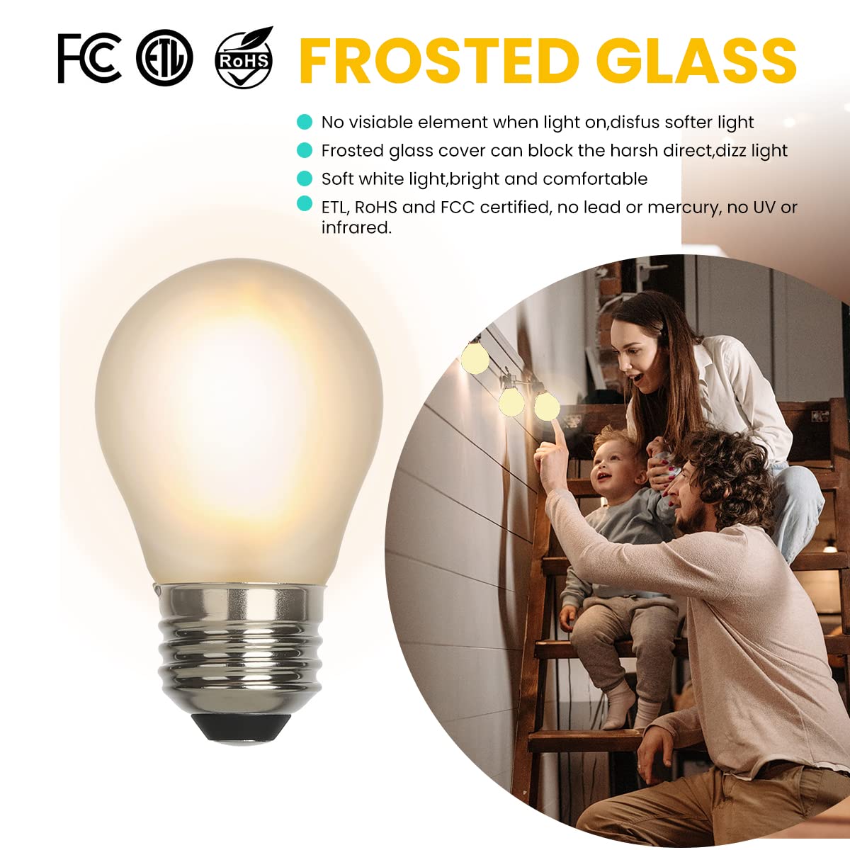 AMDTU E26 Globe Light Bulbs, 40W Dimmable Frosted G16.5, Soft White 2700K, 6 Pack, Glass Vintage Chandelier Bulbs