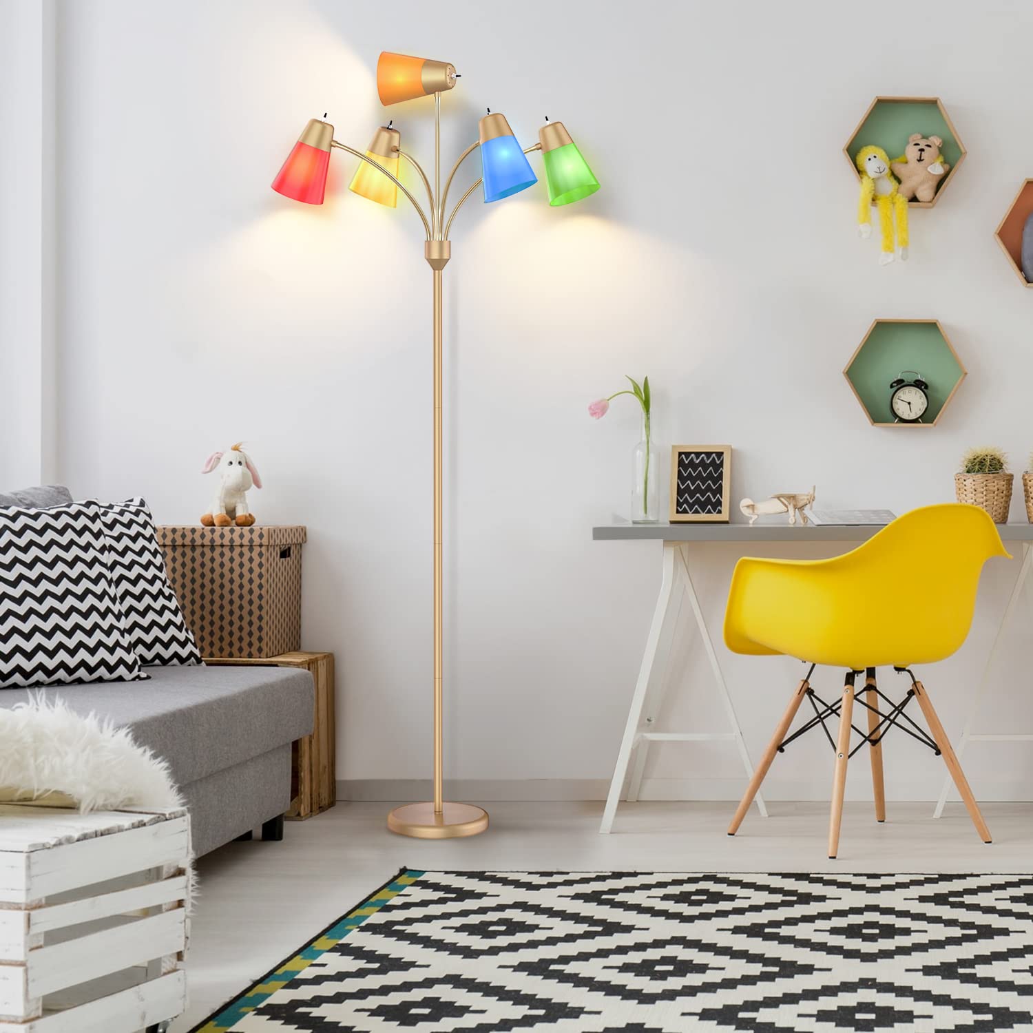 Folksmate Led Floor Lamp, Medusa Multi Head Modern Tall Standing Lamps, Adjustable Corner Reading Floor Light For Living Room, B