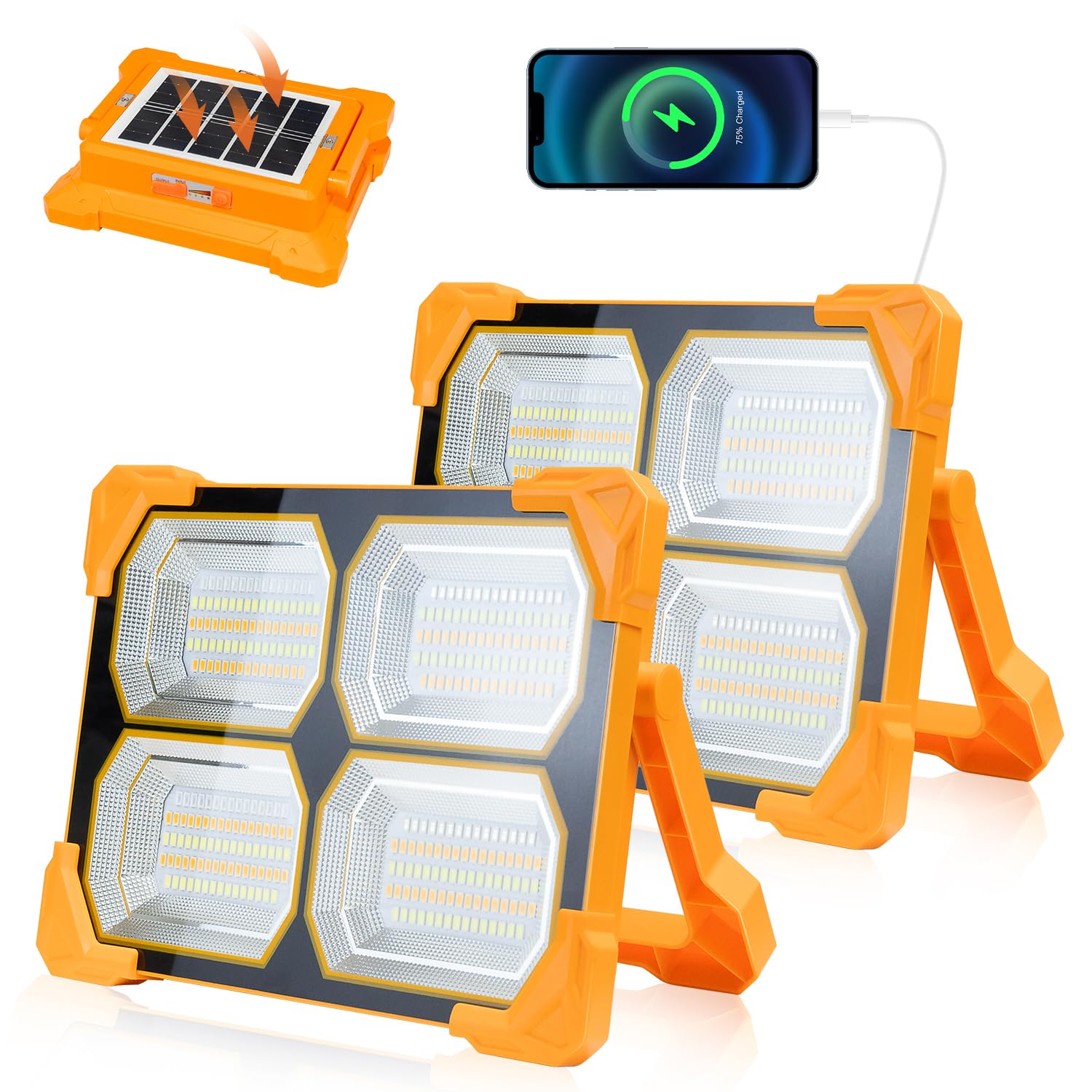 Portable LED Work Solar Light - Kifflux 300W Rechargeable LED Solar Work Light, Magnetic Worklight with IP66 Waterproof, Portabl