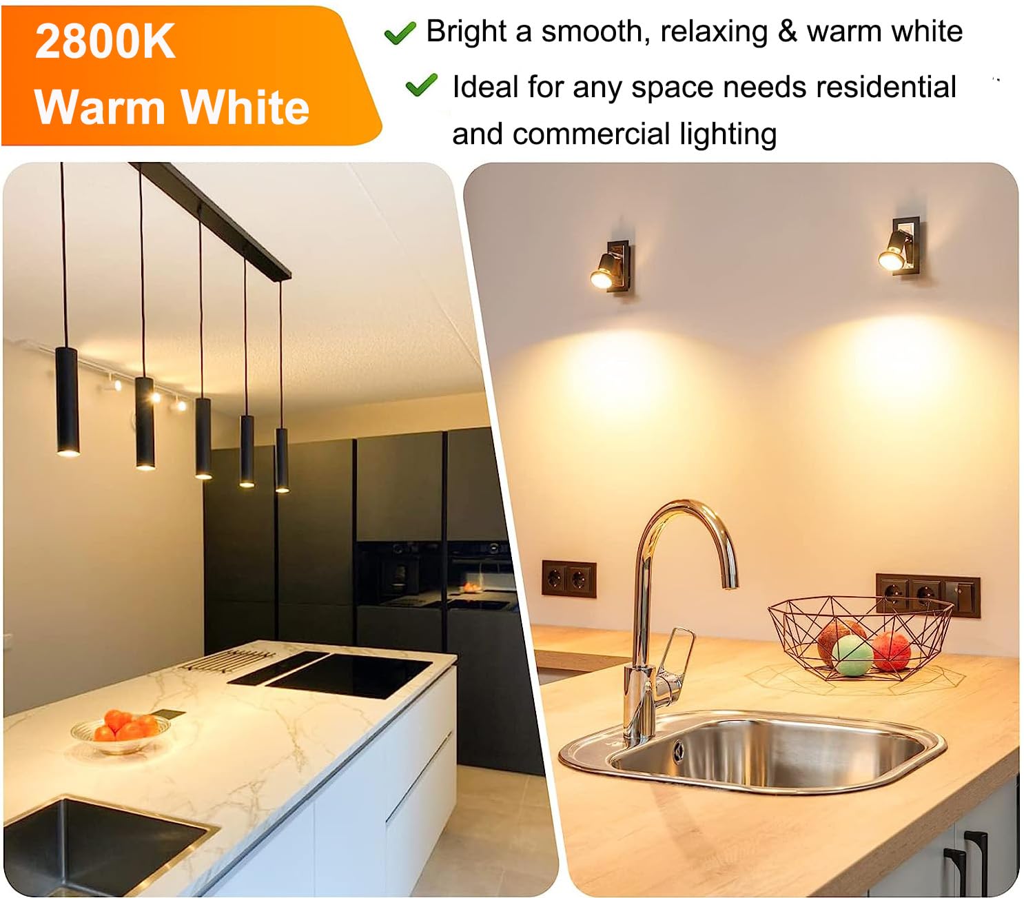 Vinaco PAR16 Bulb 6 Pack, 120V Dimmable 45W (39W Equivalent), 2800K Warm White Halogen, E26 Base for Range Hood, Table