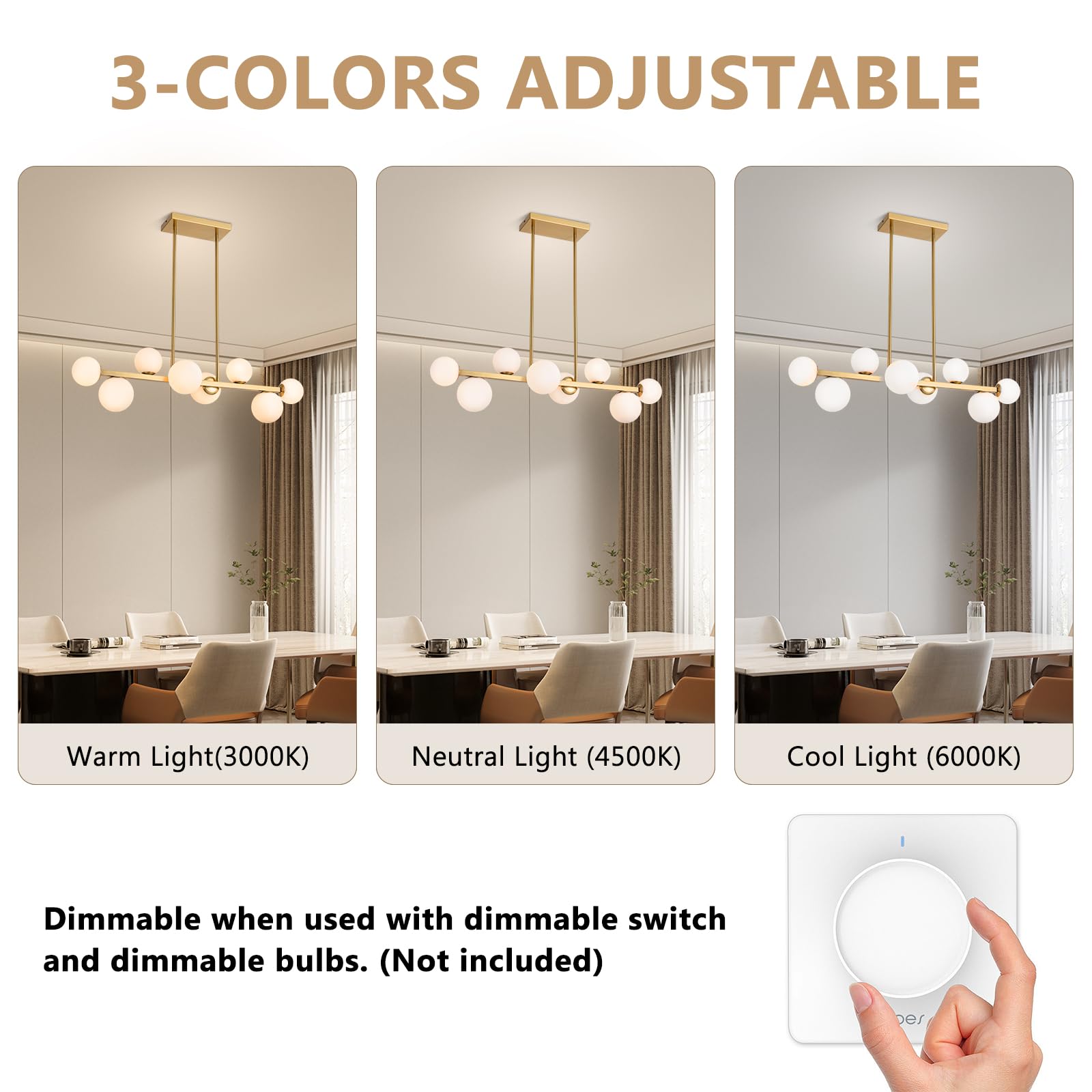 Jonsi Mid Century 8-Light Globe Glass Chandelier, Adjustable Ceiling Fixture, Gold