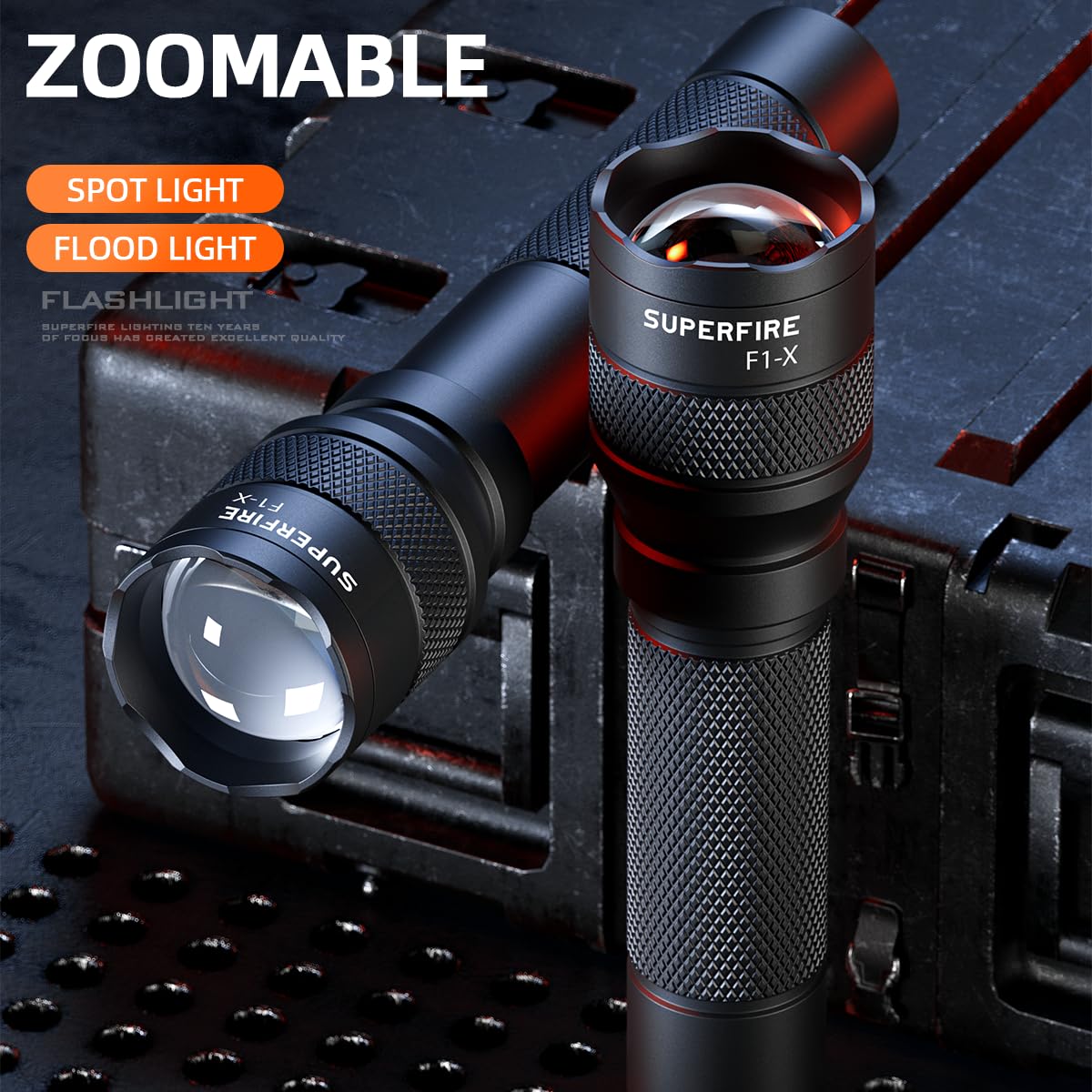 SuperFire Mini LED Tactical Flashlight, Compact & Zoomable, Rechargeable with 4 Modes, for Home, Camping & Emergency (F1-X)