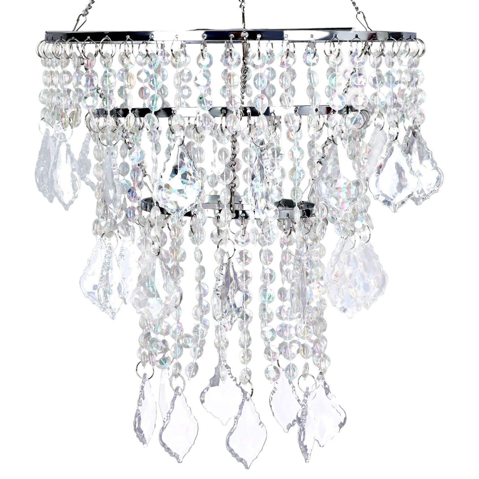 Cioceen Silver Acrylic Chandelier Pendant Light Shade, 3-Tier Crystal Beaded Fixture 11.5&quot; X 9