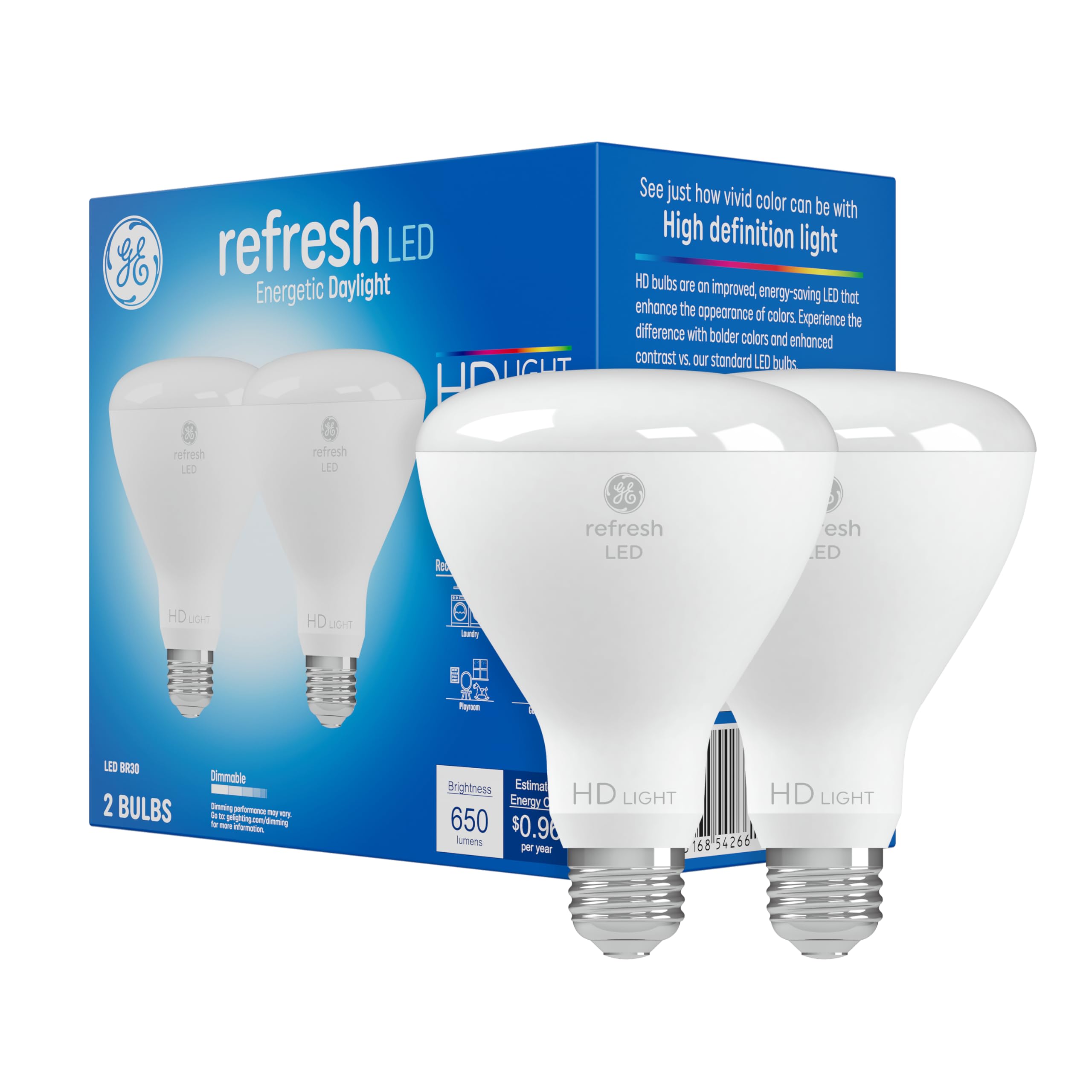 Ge Refresh Led Light Bulbs, 65 Watt, Daylight, Br30 Indoor Floodlights (2 Pack)