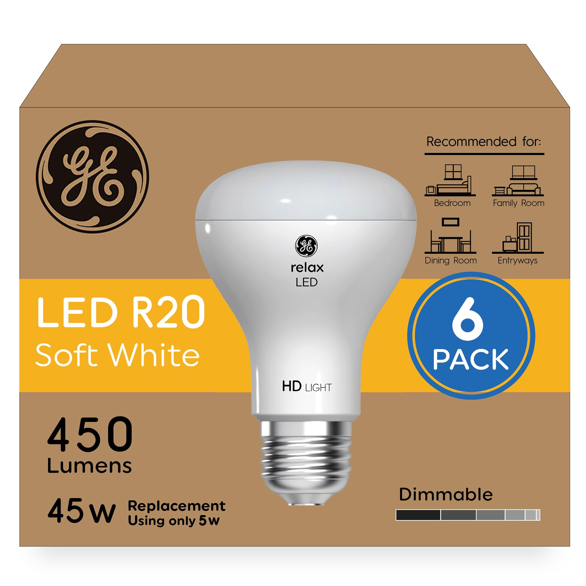 Ge Relax Hd Led Light Bulbs, R20 Soft White Light Bulbs, Indoor Floodlight Bulbs, Dimmable Led Bulbs For Bedrooms And Dining Roo