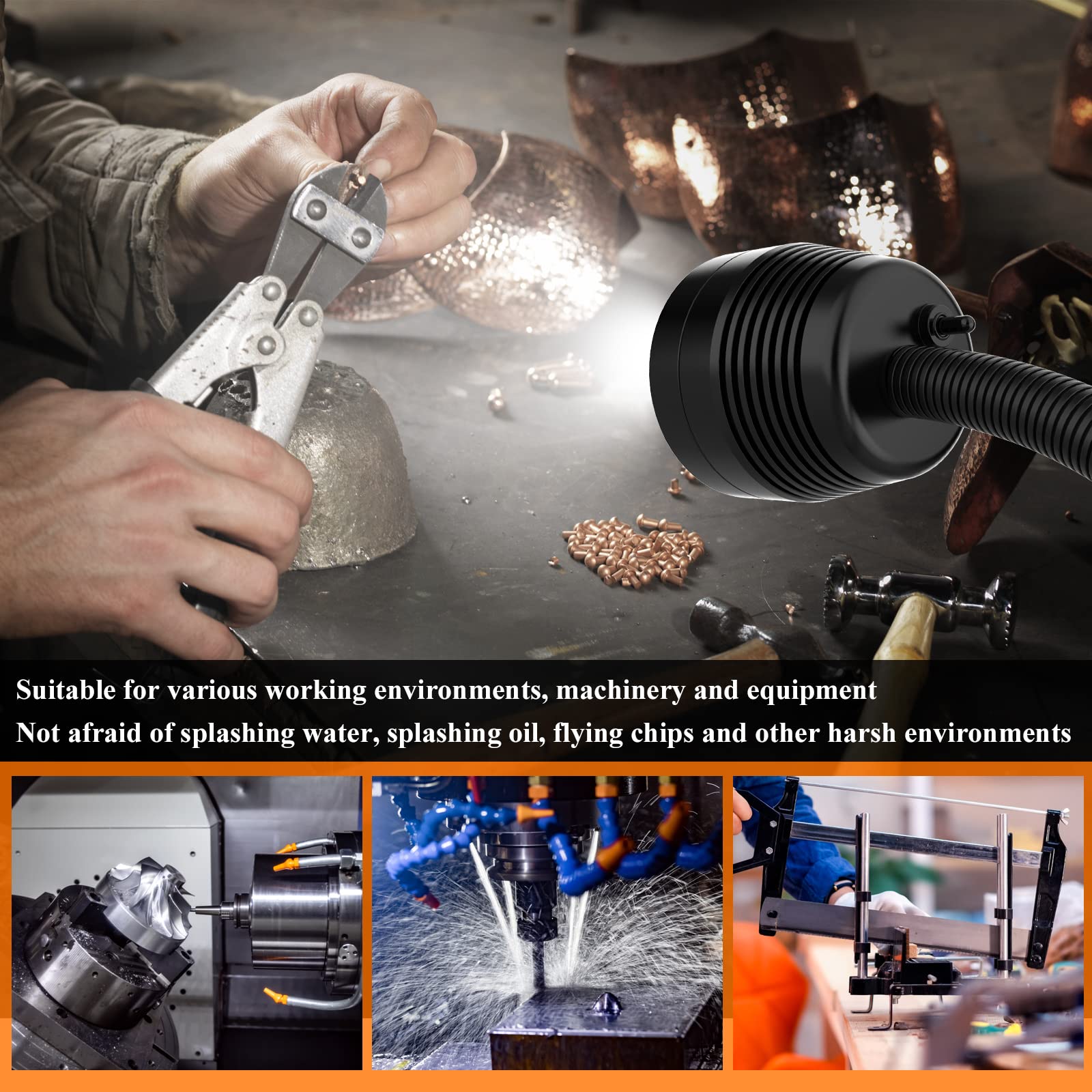 Magnetic Work Light, Led Magnetic Lamp, Ip65 Water Proof Flexible Gooseneck Lamp 1400 Lumens For Lathe Milling, Drill Press, Industrial Lighting,With 12T Magnetic Base…