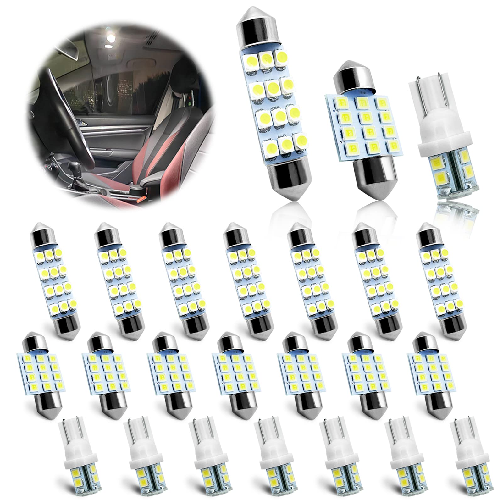 Ntnev Interior Car Lights, Car Led Bulb, Led Interior Replacement Bulbs Of 24 Sets For Interior Map Dome Lights And License Plat