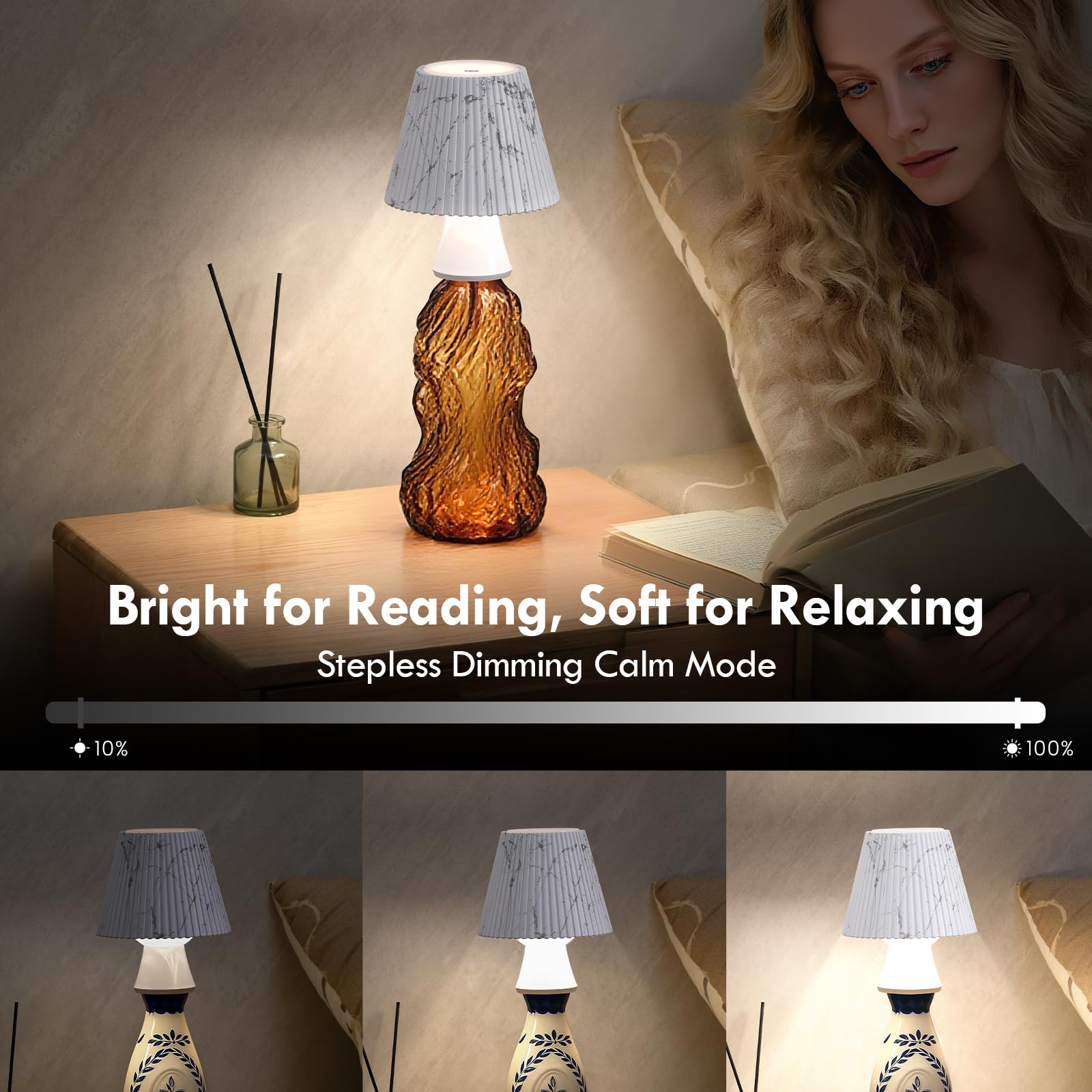 WILIT Wireless Bottle Lamp Shade, RGB Color Changing LED Night Light, 5.12x5.12x6.1 inches, Dynamic RGB-Marble, Gifts for Teens & Women