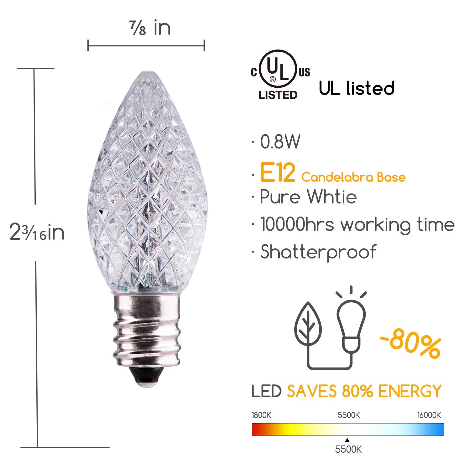 C7 Christmas Light Bulb, C7 Led Replacement Bulbs For Christmas String Lights, 25 Pack Replacement Bulbs For House, Roofline, Ch