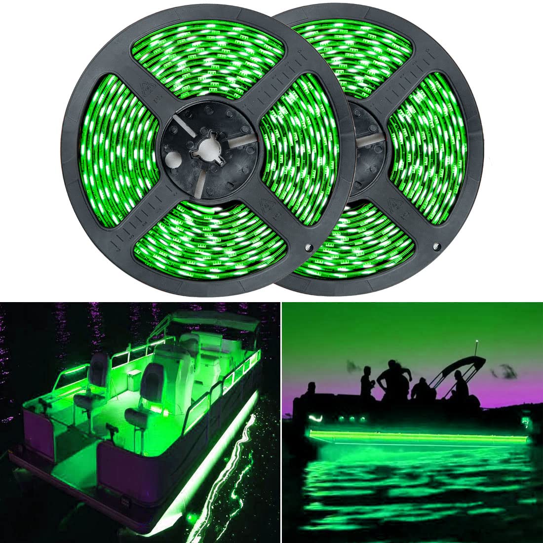 Seaponer Pontoon Boat Light  Marine Led Light Band for Duck Jon Bass Boat Sailboat Kayak Flex Lighting for Boat Deck Accent Interior Lights Fishing Night  Green  12v  10m (32.8ft)