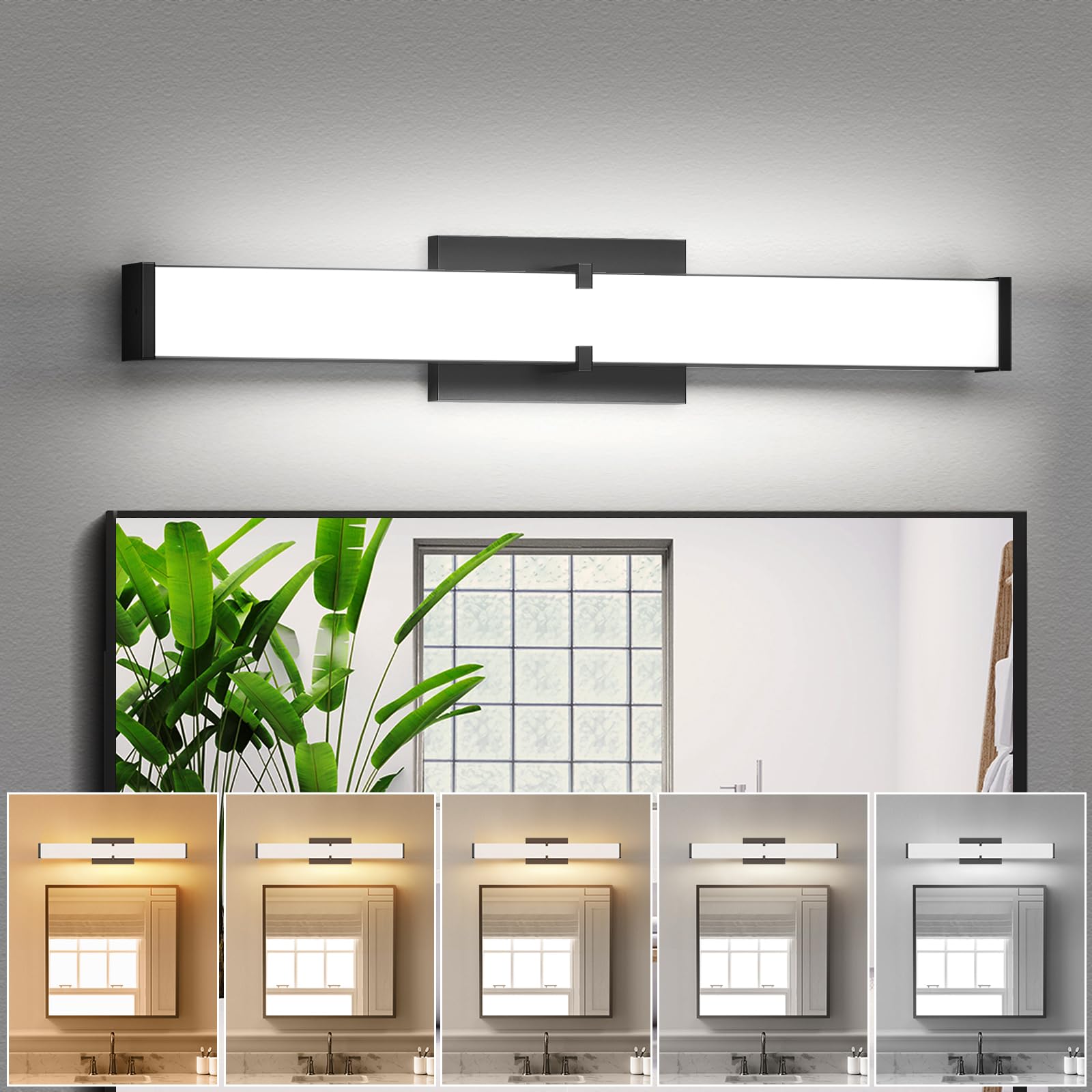 HOPAI 24 Inch Dimmable Bathroom Light Fixture, 25W 2500 Lumen LED Vanity Light Bar, Black, Model LBL24, ETL Certified