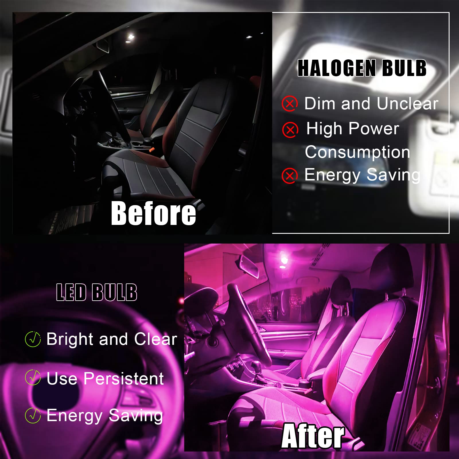 Yogeier Car Led Bulb, Pink, 24 Sets, Compatible With All Vehicles, Wide Range Of Applications, Easy Installation